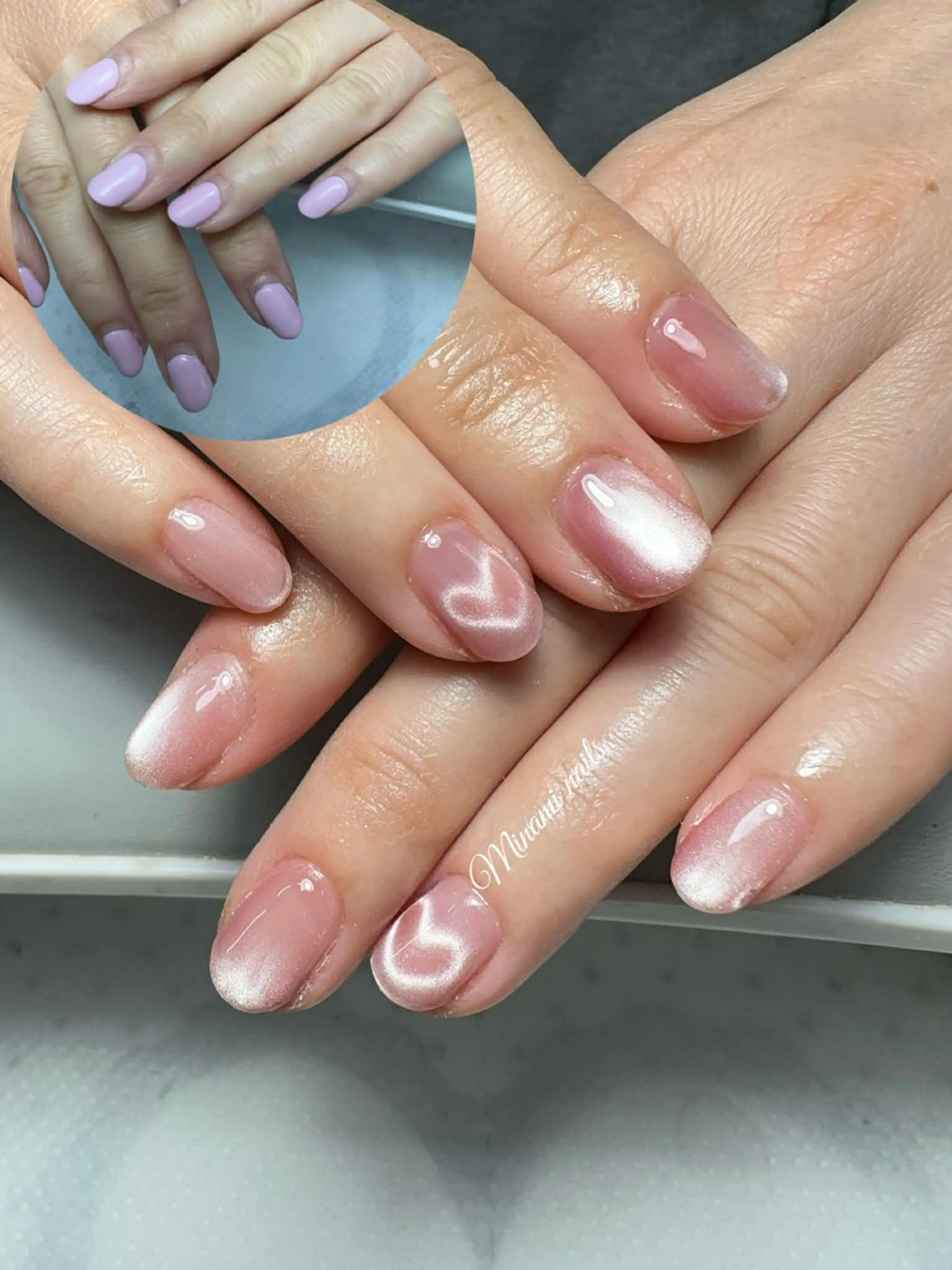 ネイル ハート マグネットネイル オフィスネイル ピンク ハンドネイル Minami Nailsのネイルデザイン