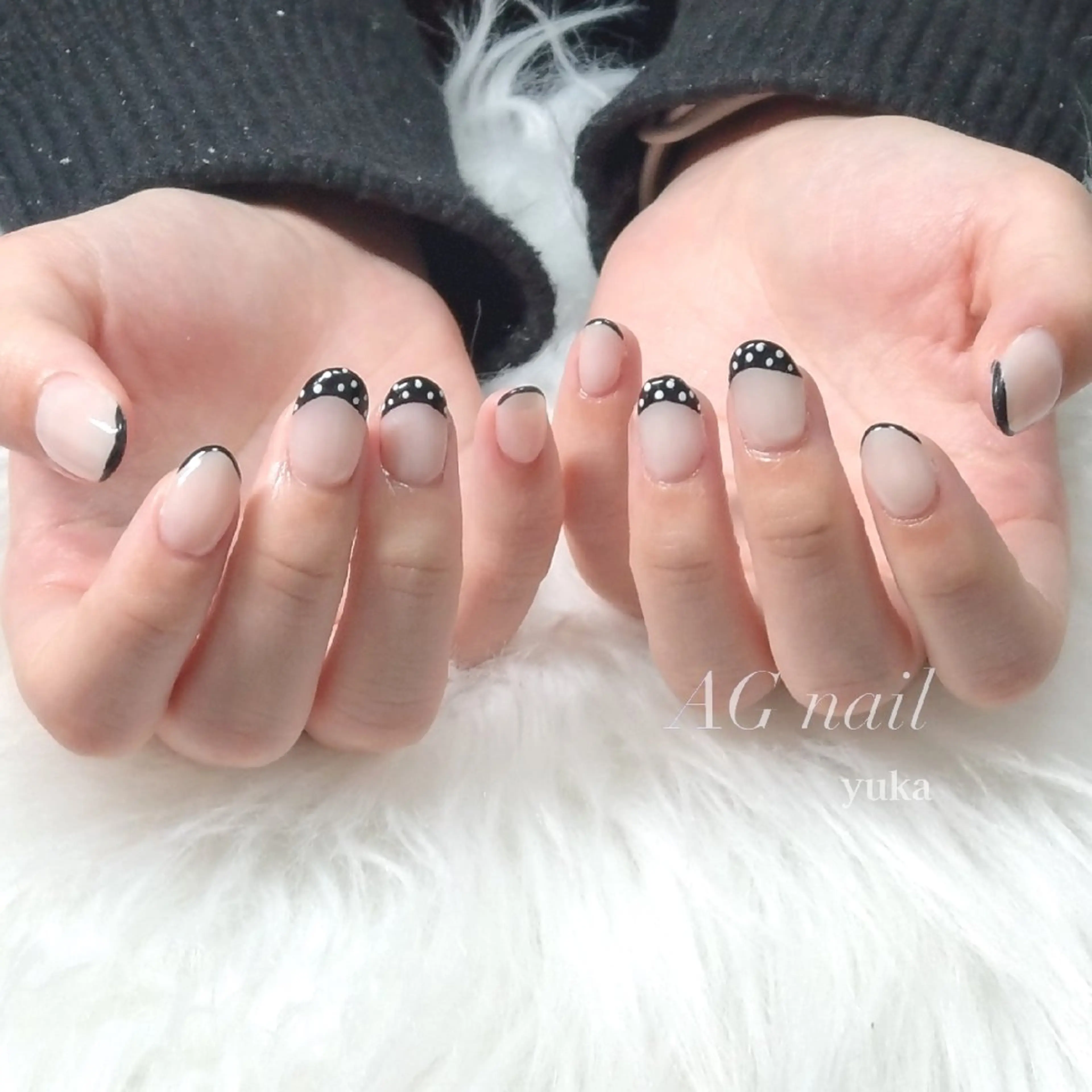 ネイル ドット フレンチネイル ハンドネイル AGnail 富永  /オフ込みフィルインのネイルデザイン