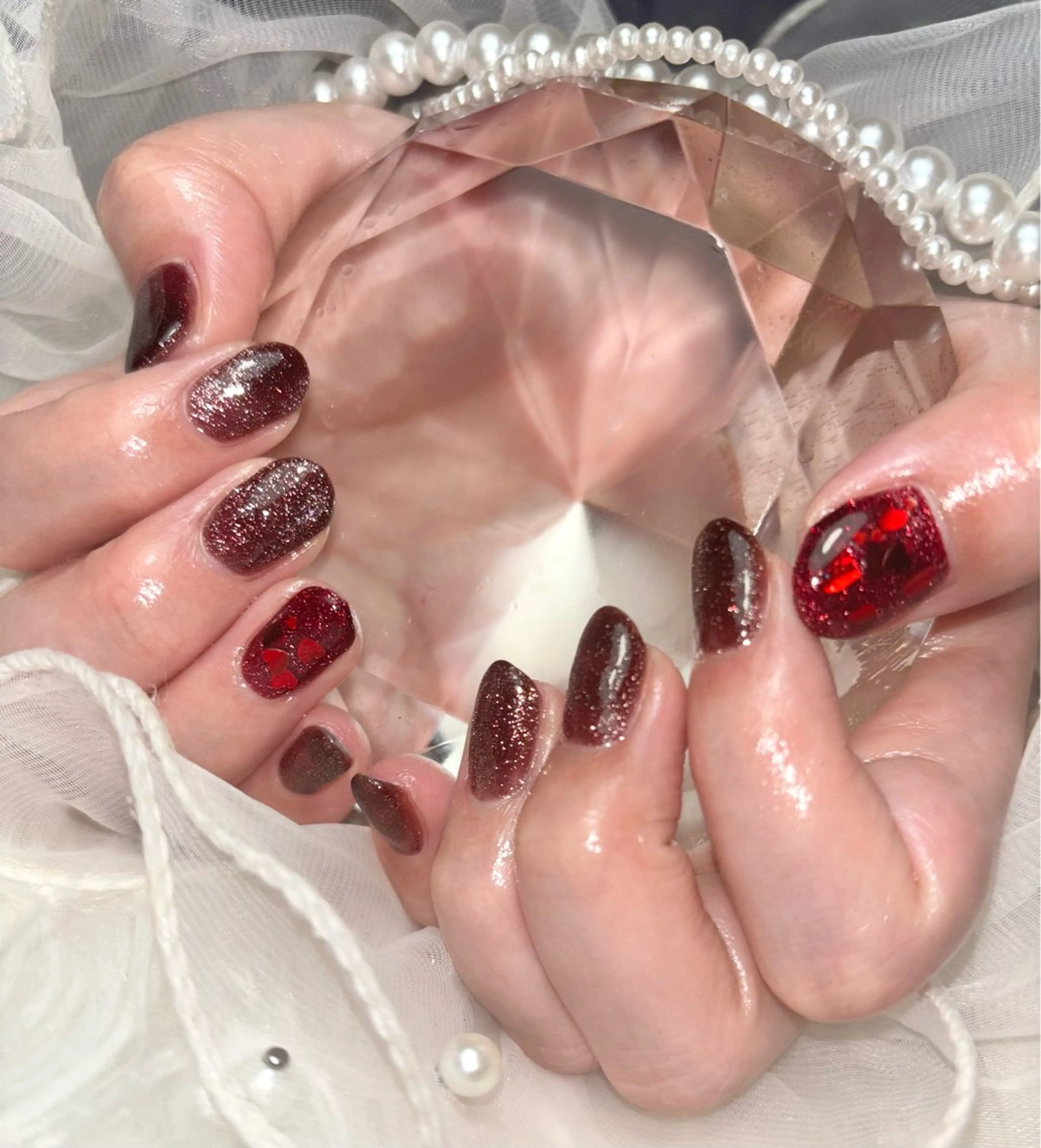 ネイル ハート バレンタイン ハンドネイル 東京あきる野市ネイル ✿ ｙｕiのネイルデザイン