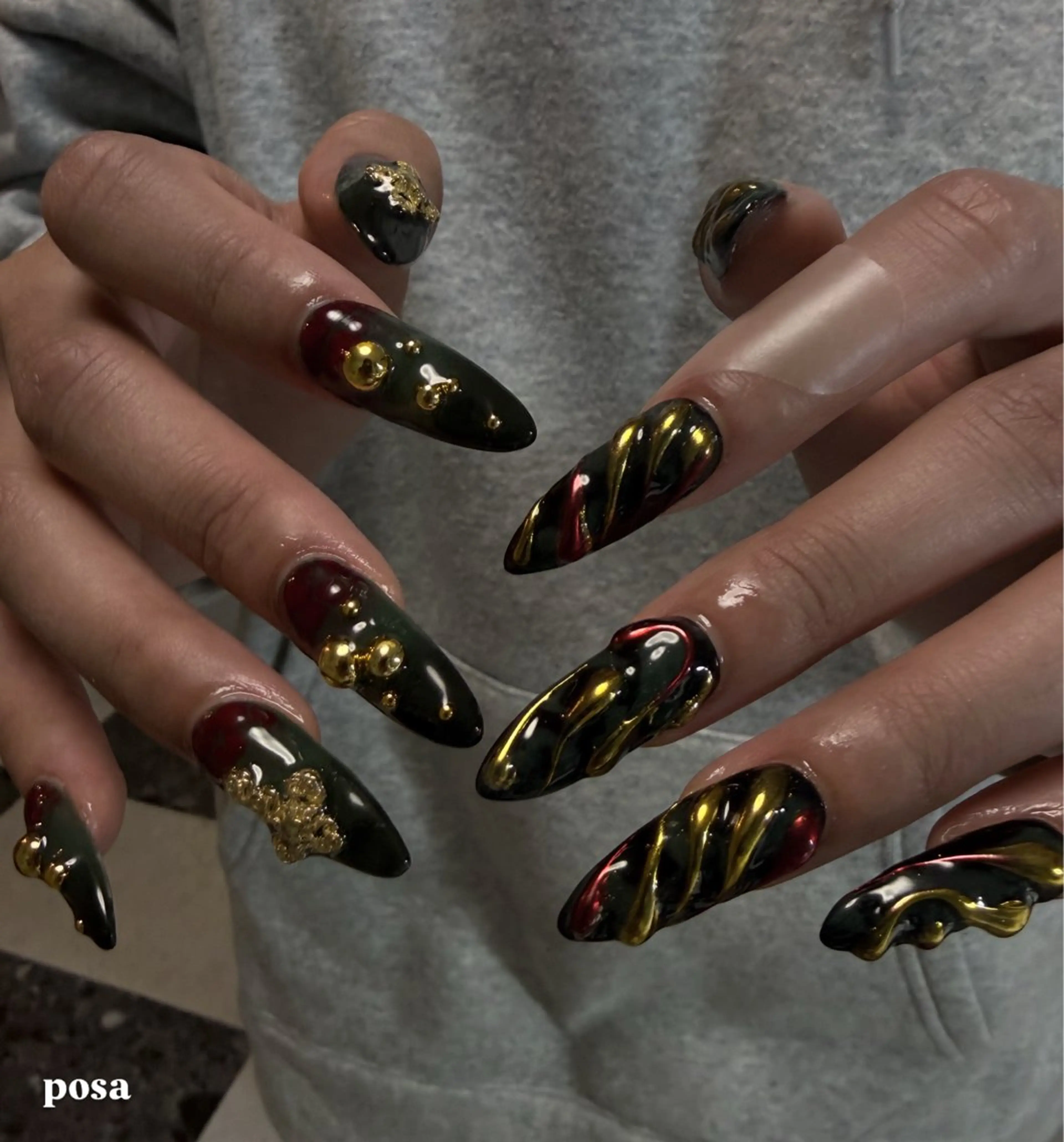 ネイル アートネイル ミラーネイル シンプルネイル ハンドネイル posa nail モエミのネイルデザイン