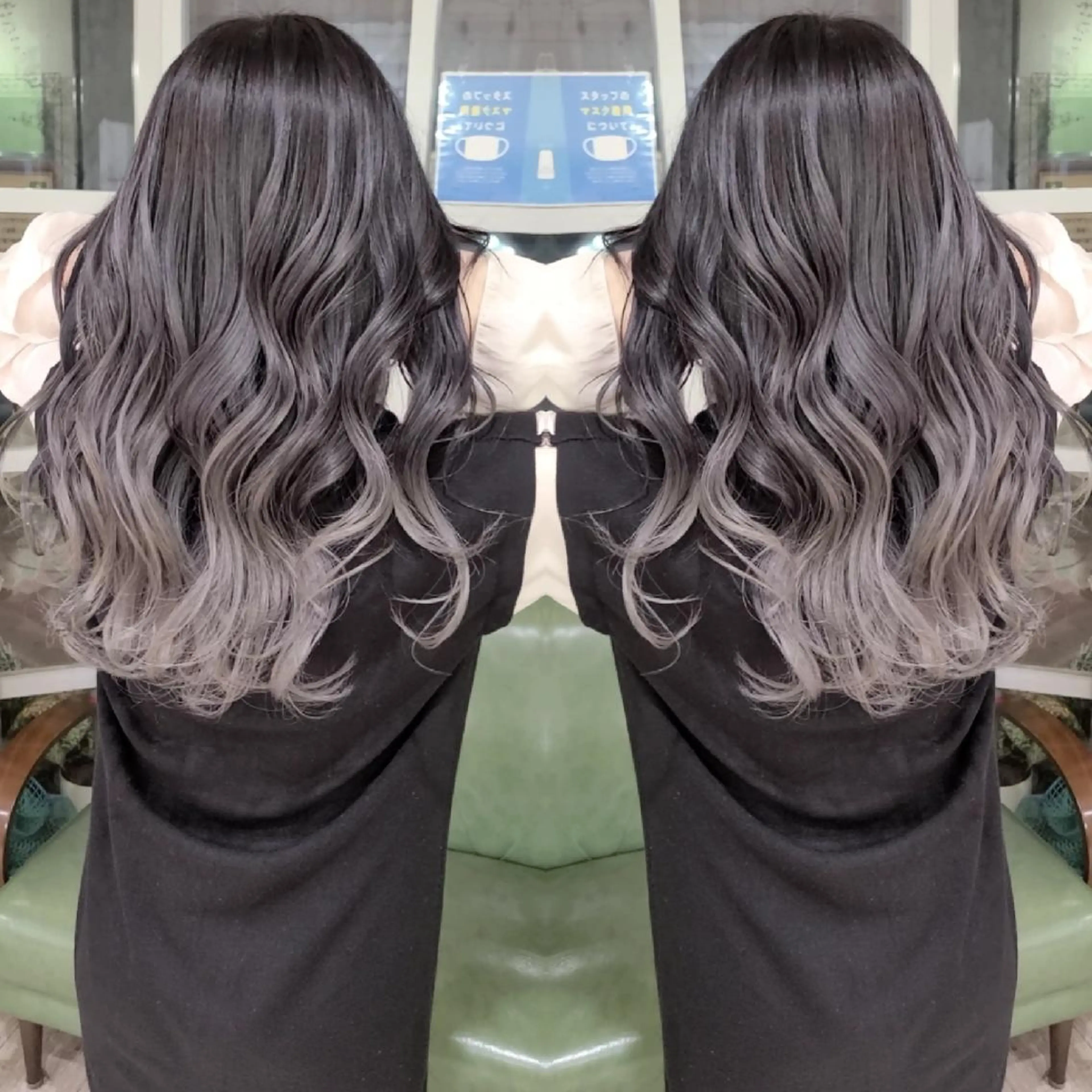 カラー ロング アッシュ アッシュグレー バレイヤージュ ベージュカラー ブリーチ バレイヤージュ/ ハイライト/大内格のヘアスタイル