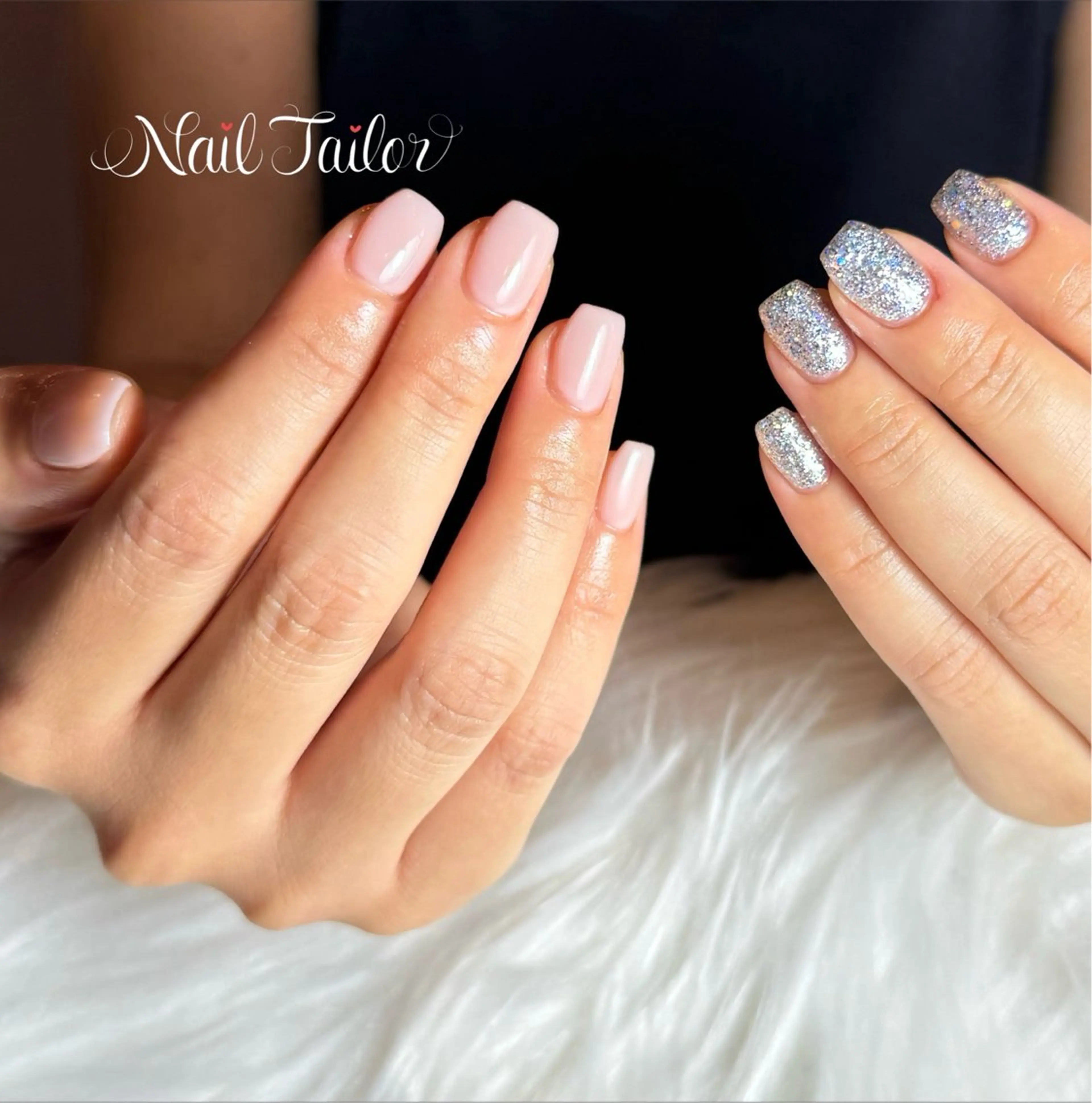 ネイル 長さ出し キラキラネイル スカルプネイル ショートネイル スクエアネイル ハンドネイル NailTailor ネイルテイラーのネイルデザイン