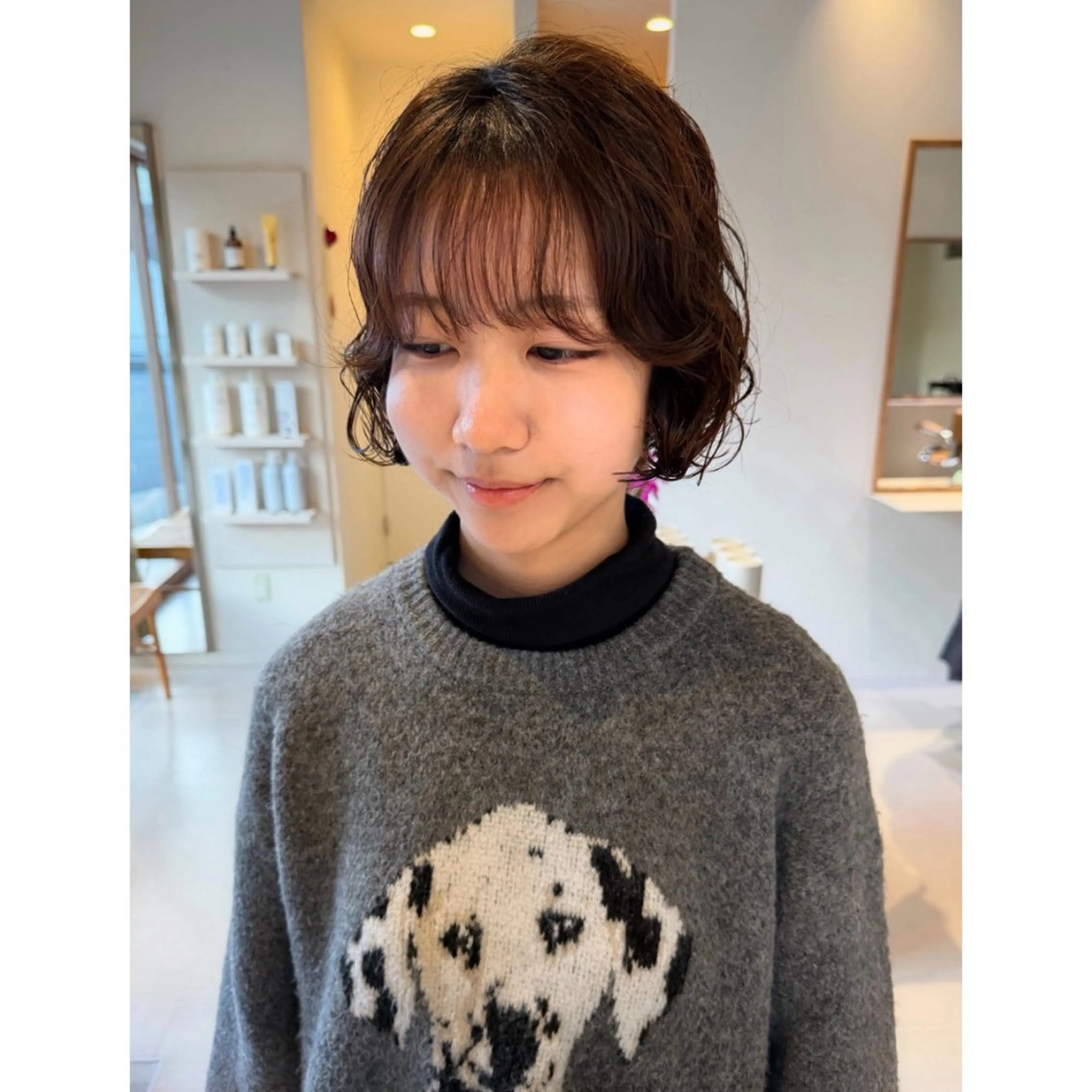 ショート パーマ ボブ カット パーマ トリートメント ボブパーマ/艶カラー 透明感カラー/ユメノのヘアスタイル