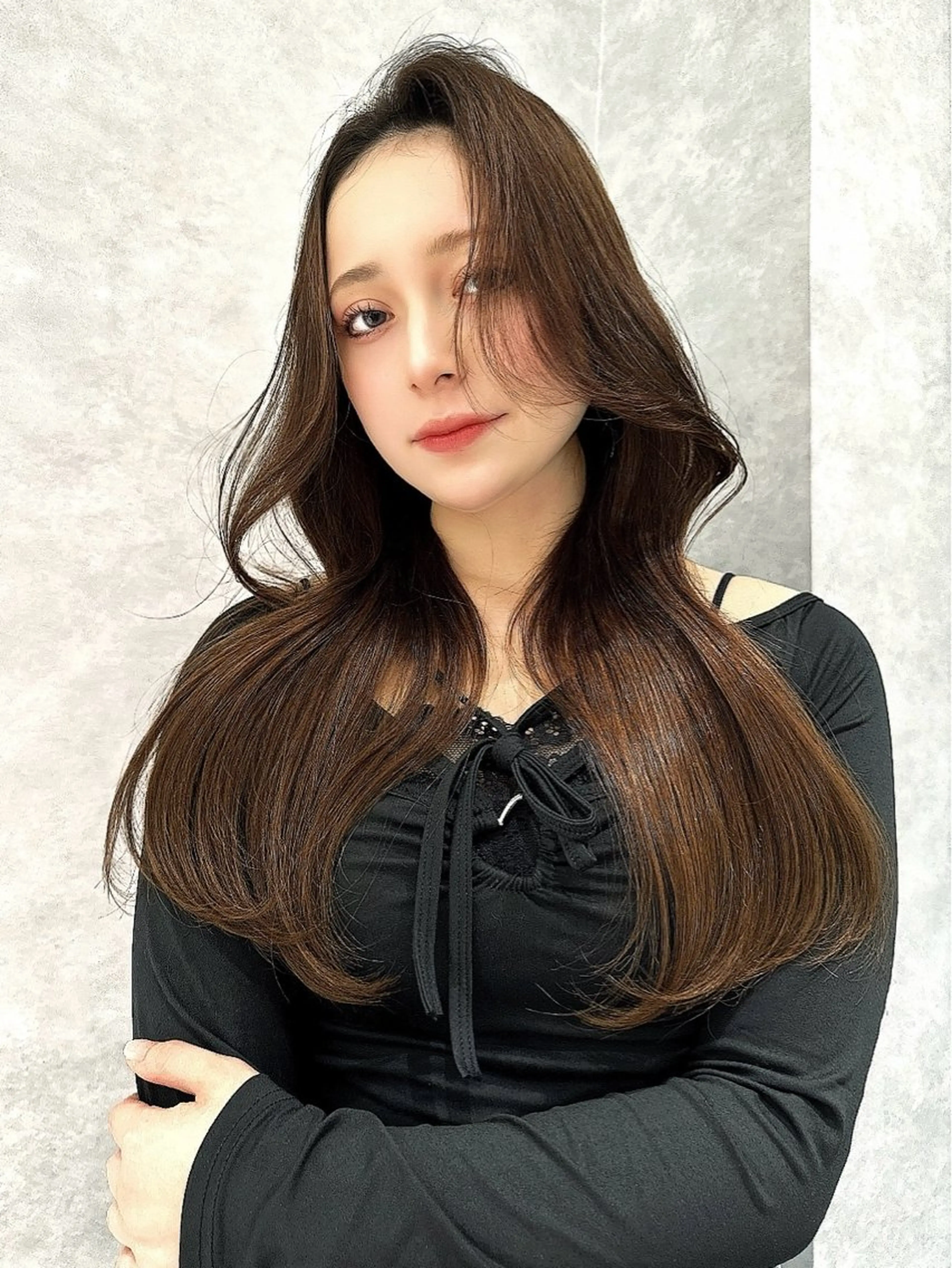 ロング アッシュ ハイライト 韓国風ヘア ロング 韓国カット/透明感 カラー/NANAMIのヘアスタイル