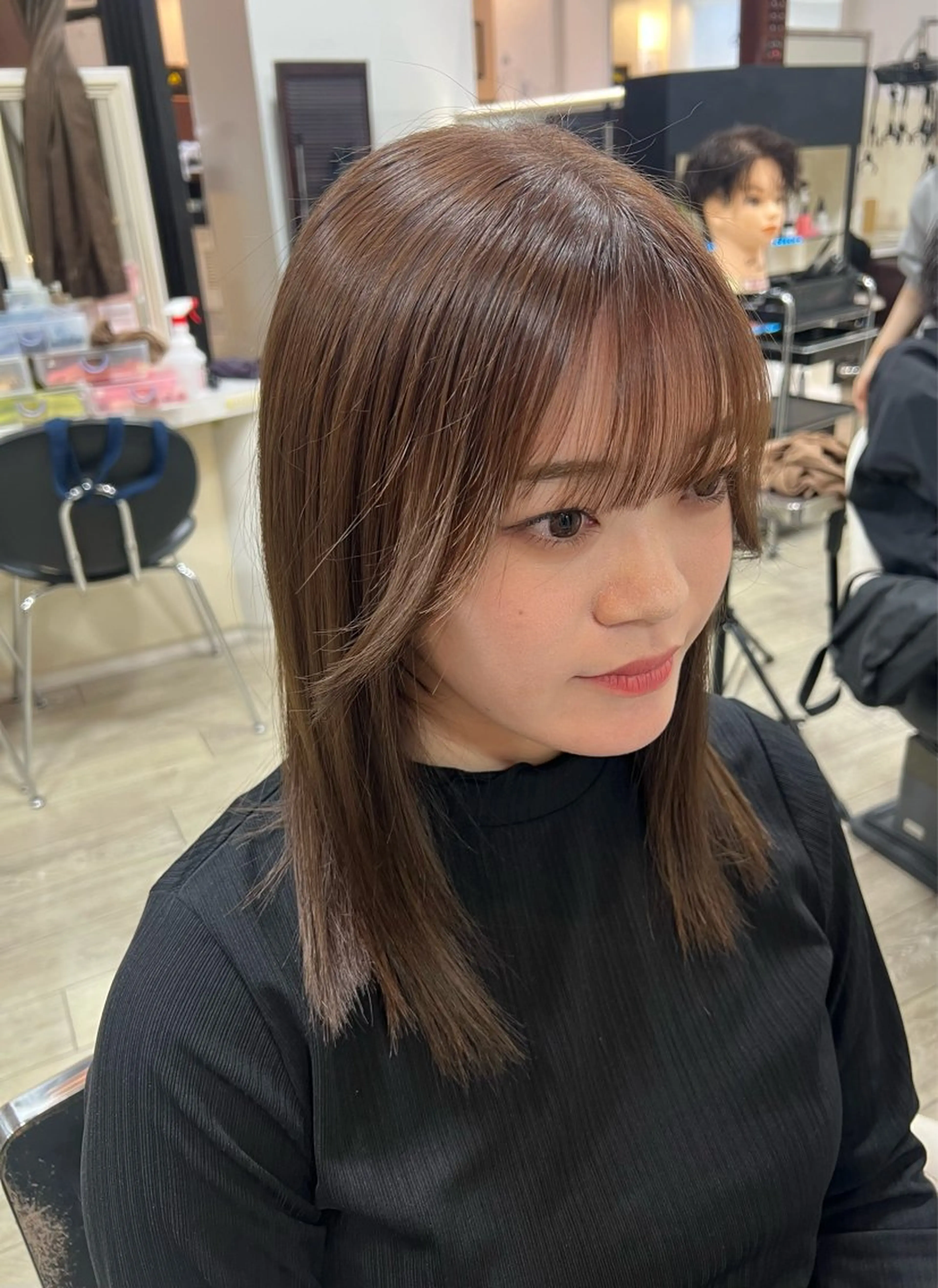 セミロング 顔周りカット ヘアカラー トリートメント 宮田 かやののヘアスタイル