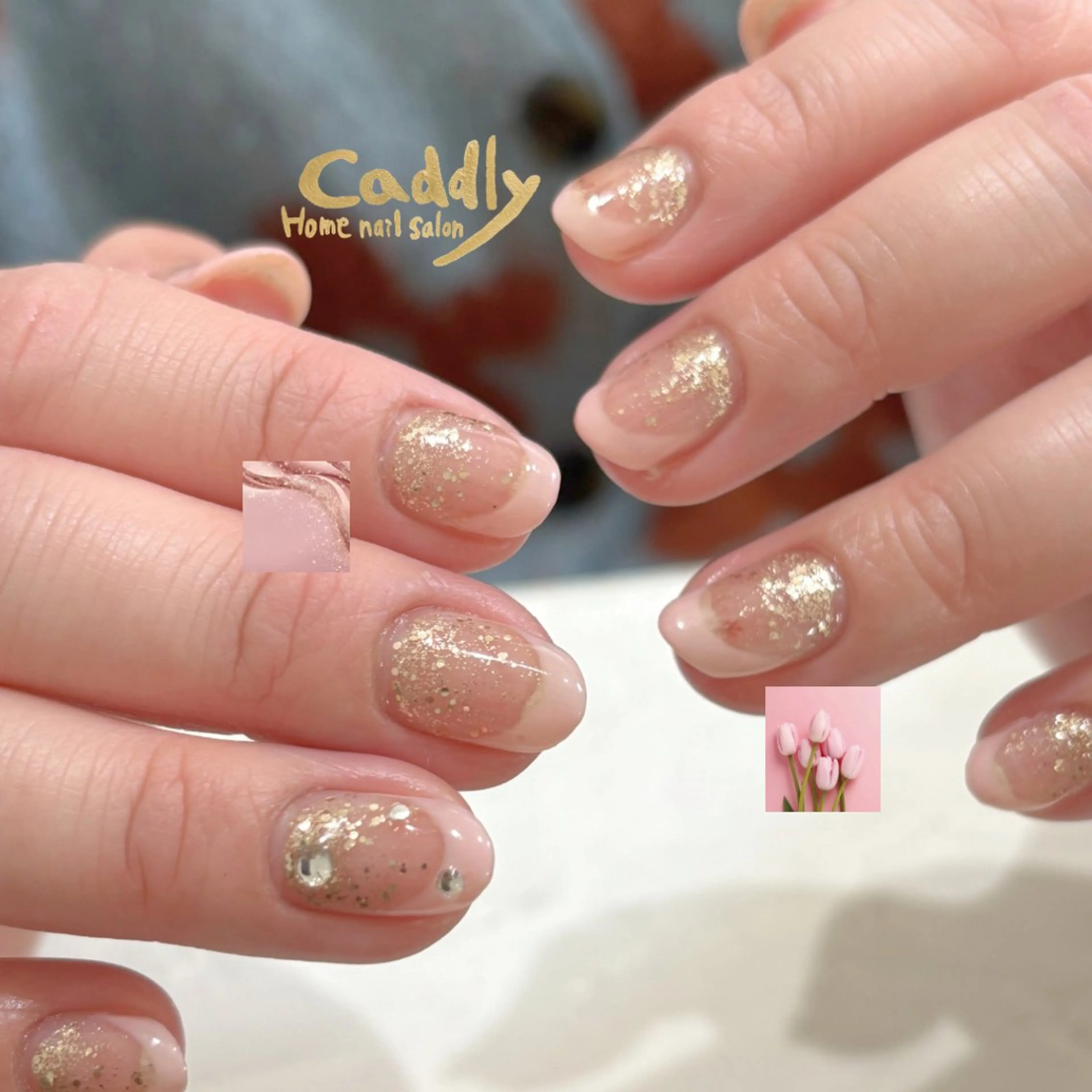 ネイル フレンチネイル ラメ(グリッター) ピンク ハンドネイル caddly naoのネイルデザイン