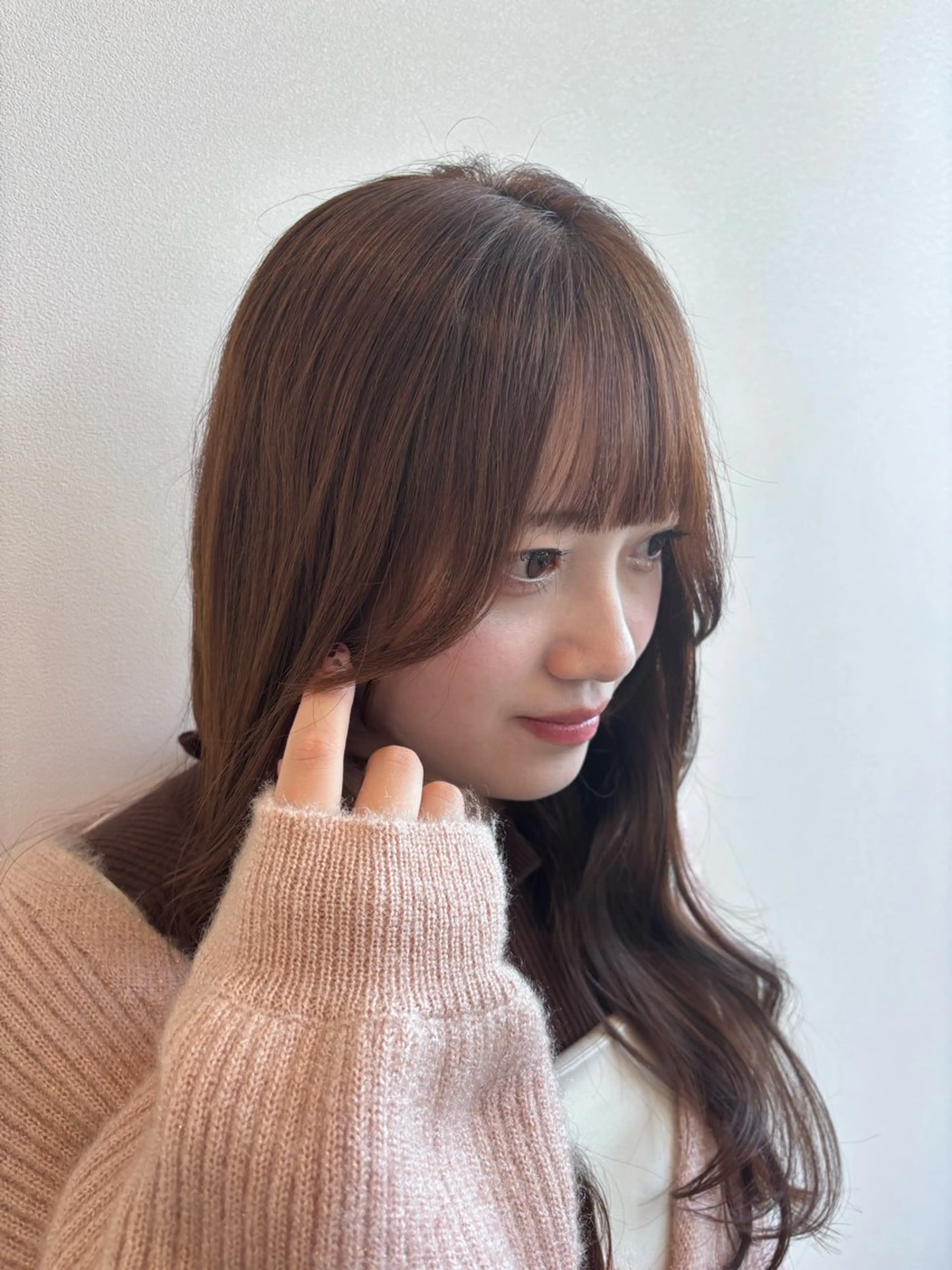 ロング カラー ブラウンカラー 顔周りカット 鍋嶋 涼香のヘアスタイル