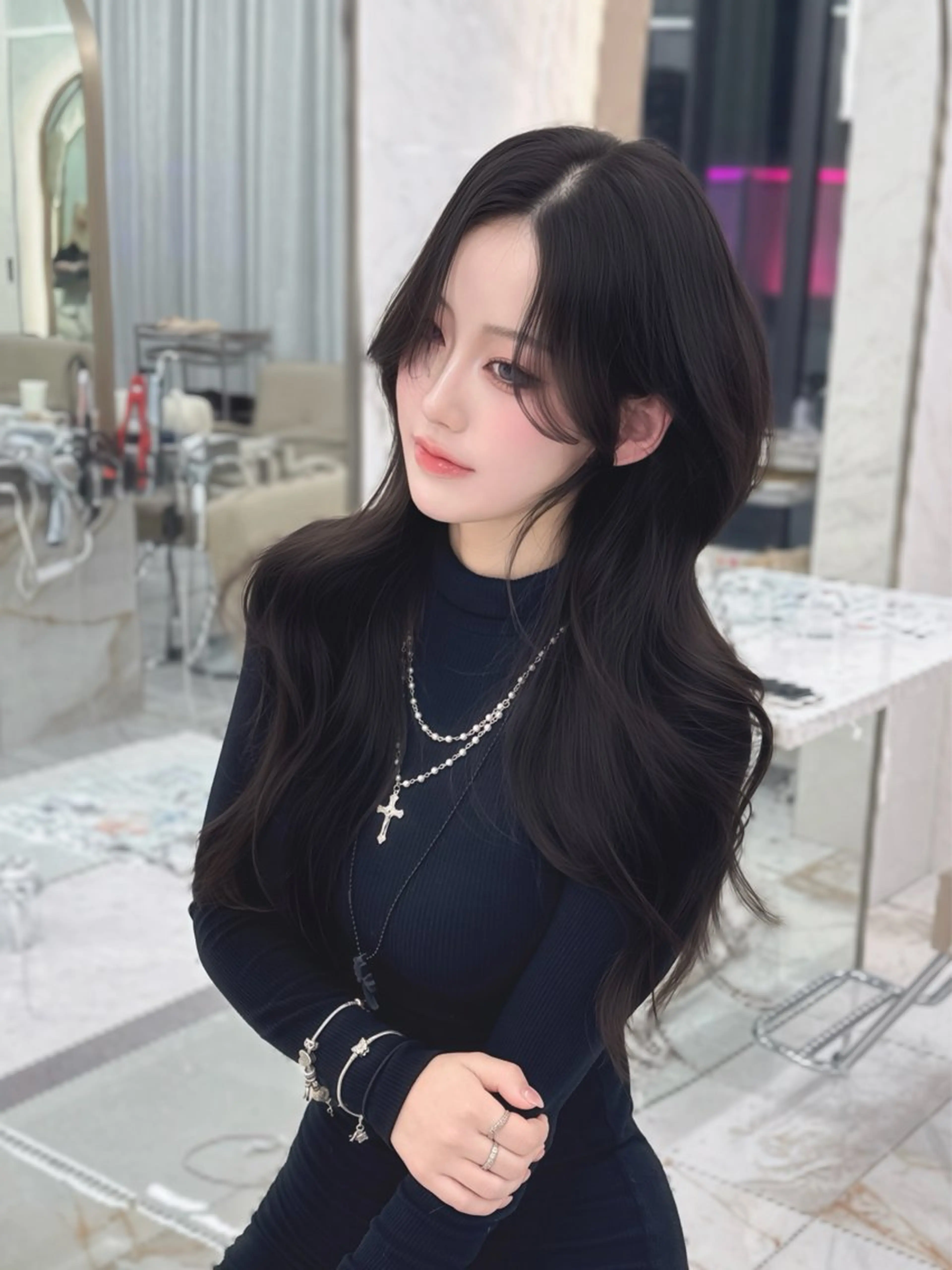 ロング のり🐼顔まわり/ 韓国/レイヤーカットのヘアスタイル