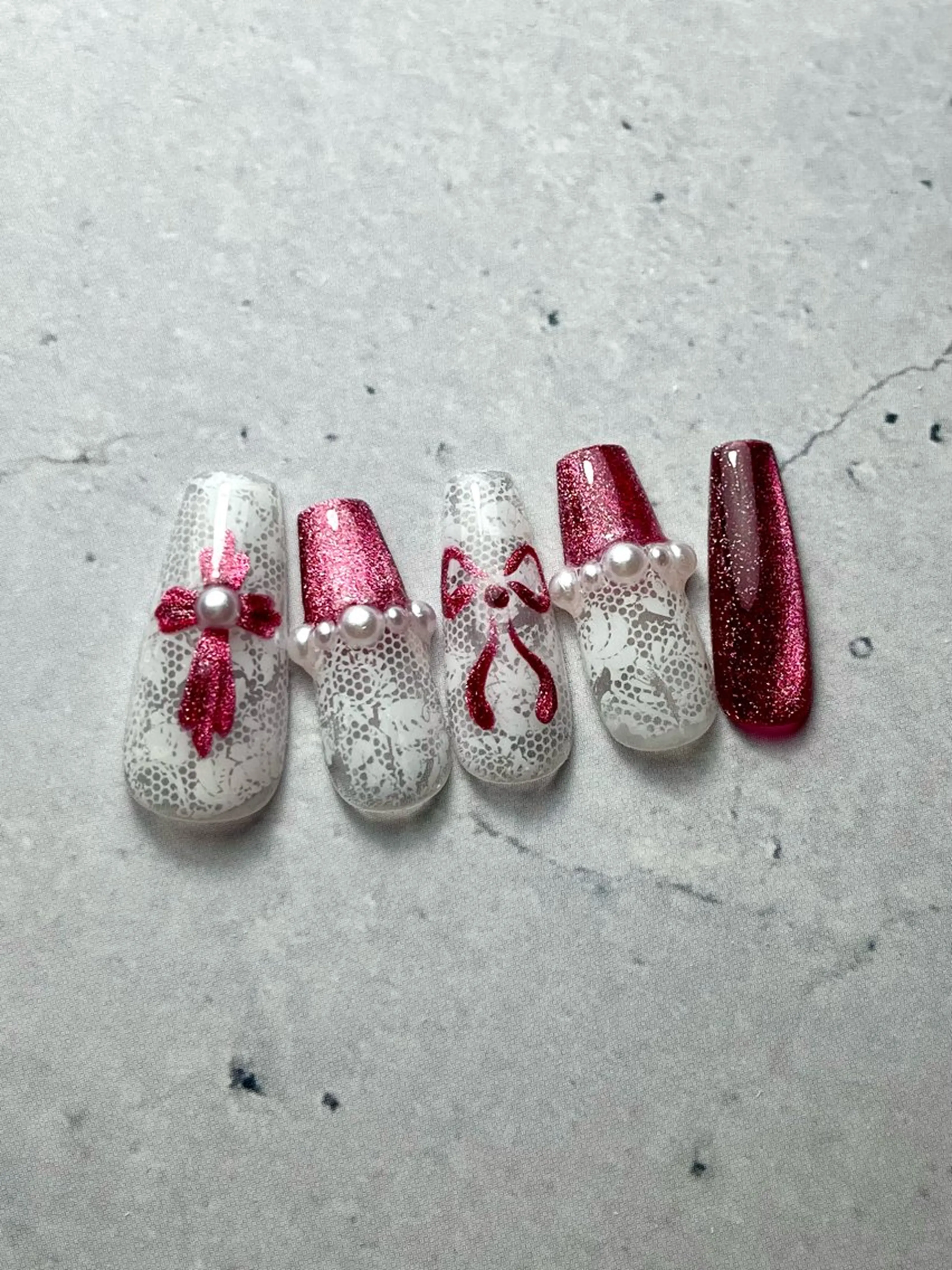 ネイル レース マグネットネイル リボン ハンドネイル ネイルサロン kupuのネイルデザイン