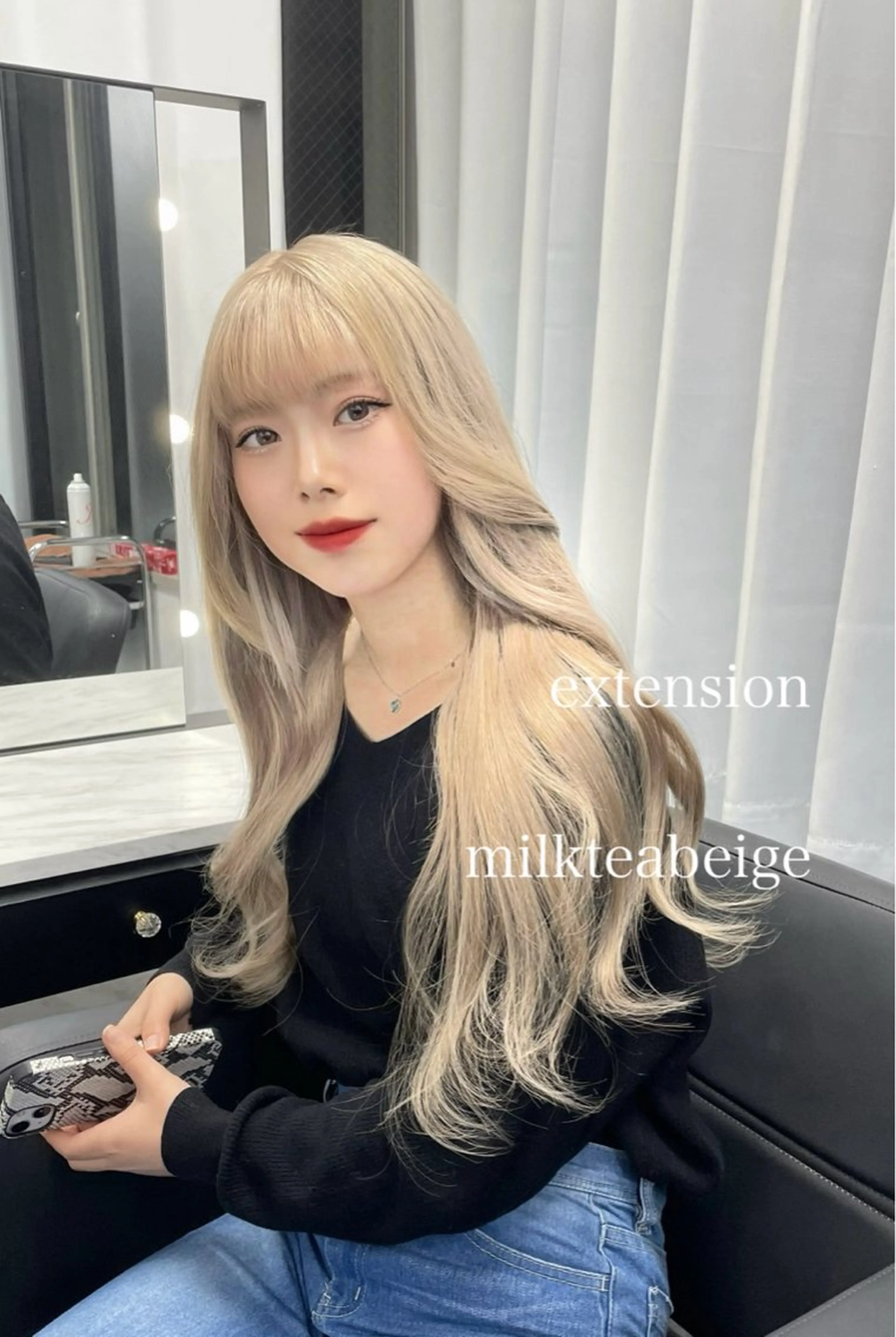 ロング カラー エクステ エクステ🩵ブリーチ 韓国ヘア🩵KAEのヘアスタイル