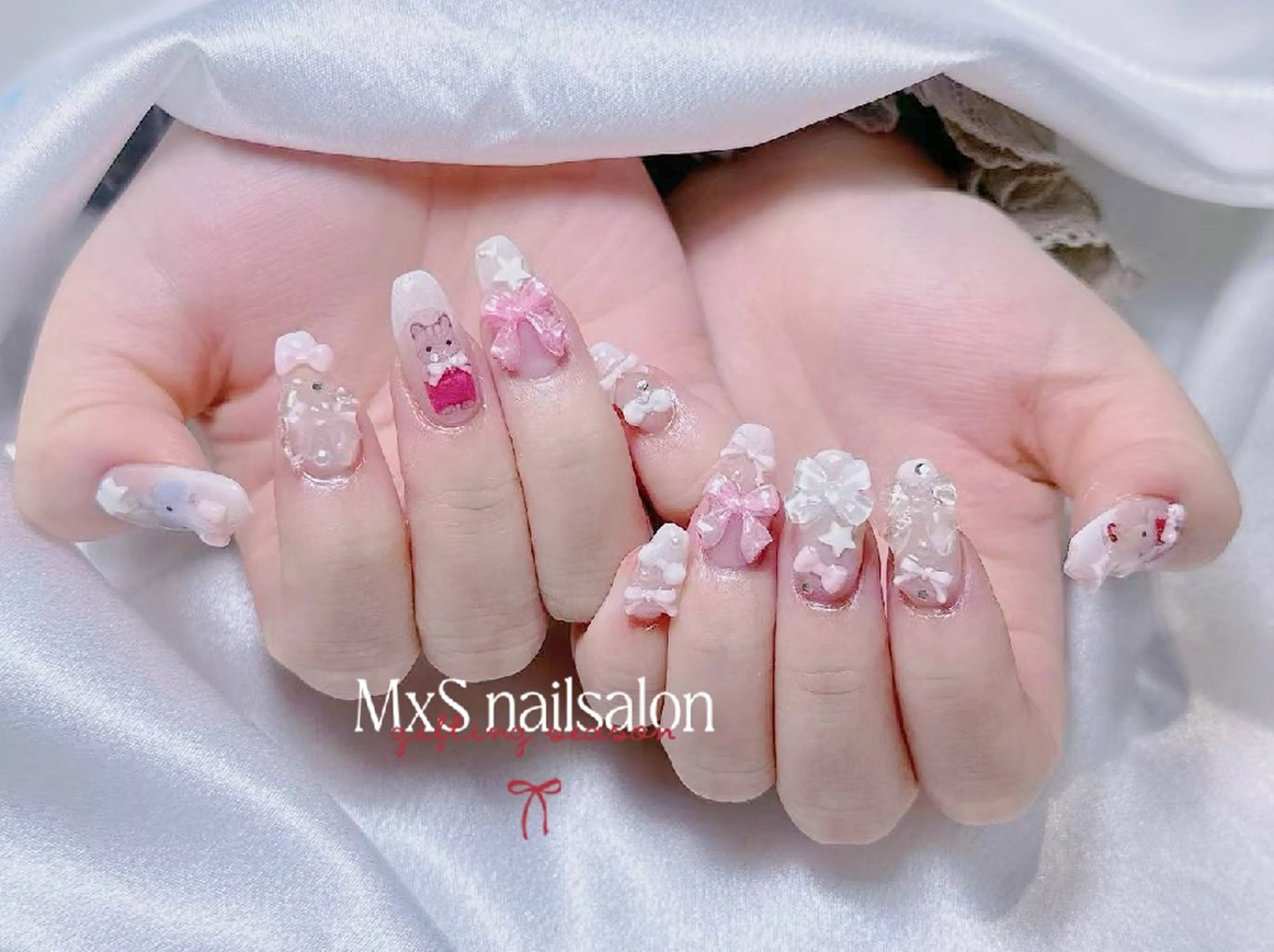 ネイル ジェルネイル 韓国ネイル マグネットネイル パラジェル バレンタイン ハンドネイル M×S Nail みなのネイルデザイン