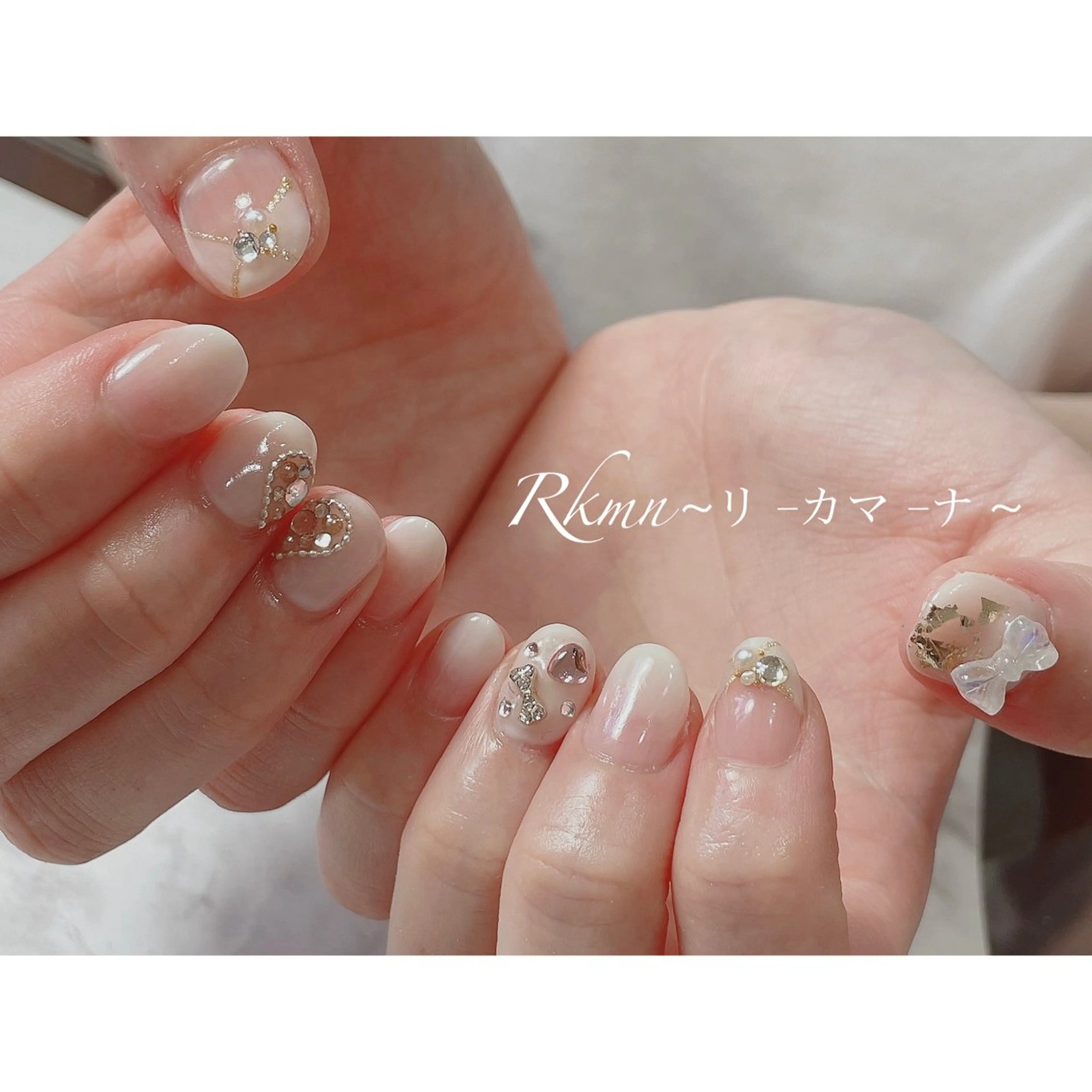 ネイル アートネイル フレンチネイル グラデーション ハート リボン ハンドネイル フットネイル ハンドケア Rkmn ~リ-カマ-ナ~のネイルデザイン