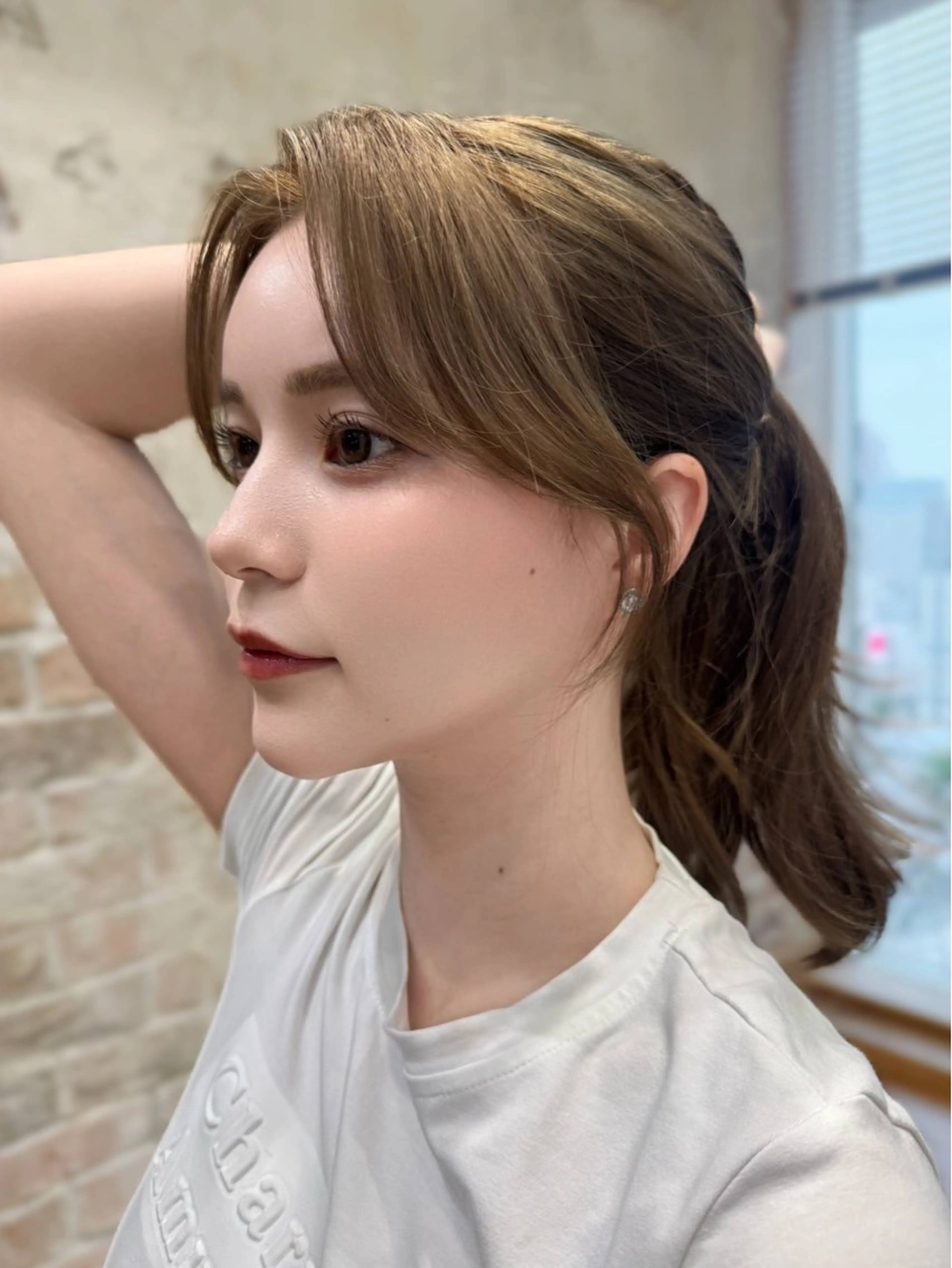 セミロング くびれヘア 顔まわりレイヤー 顔周りカット 韓国風ヘア レイヤーカット カット 韓国くびれヘア 顔まわり新宿/さやかのヘアスタイル