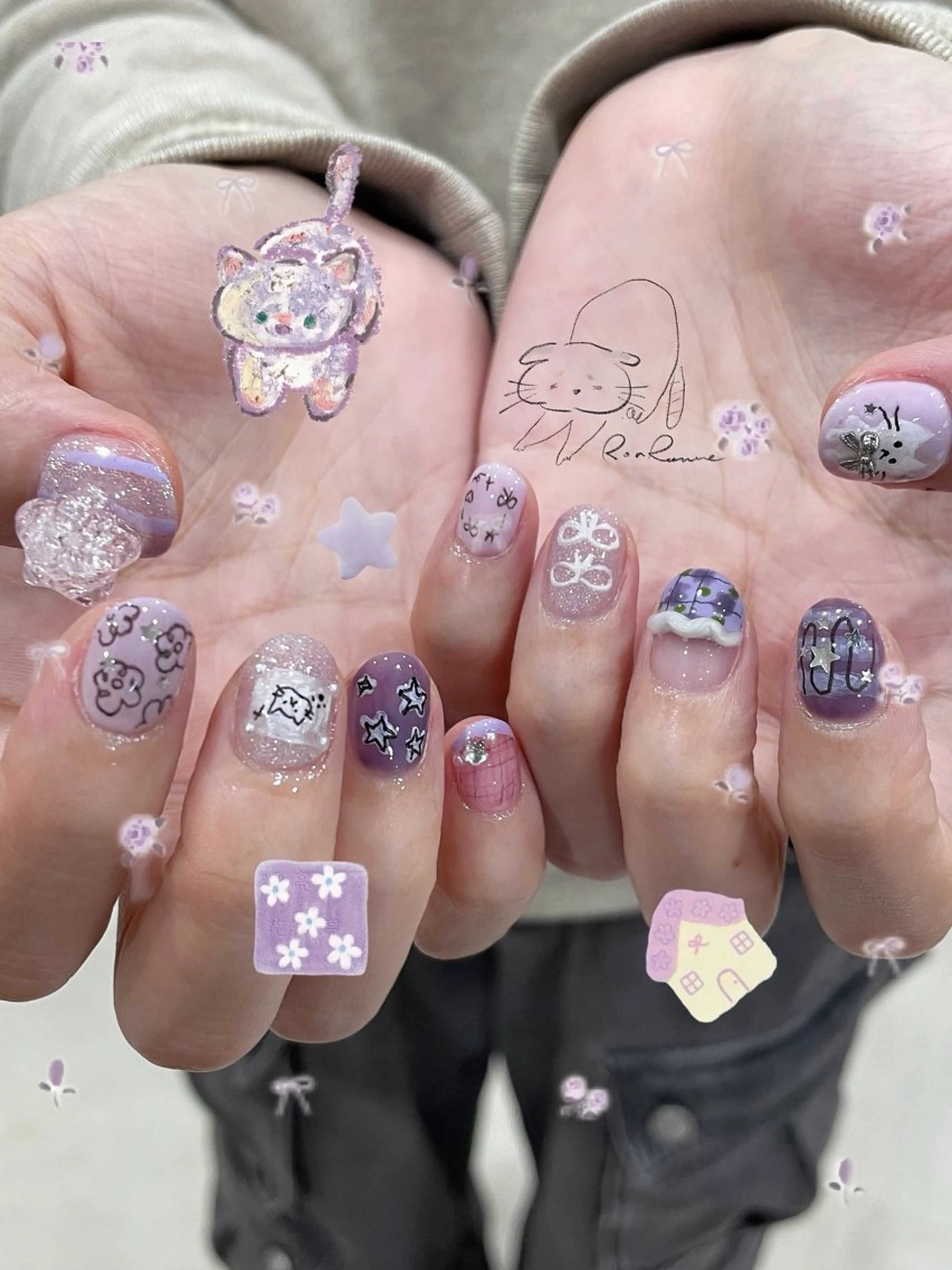 ネイル オーロラネイル 長さ出し フレンチネイル ジェルネイル ミラーネイル ハンドネイル ronronne .のネイルデザイン