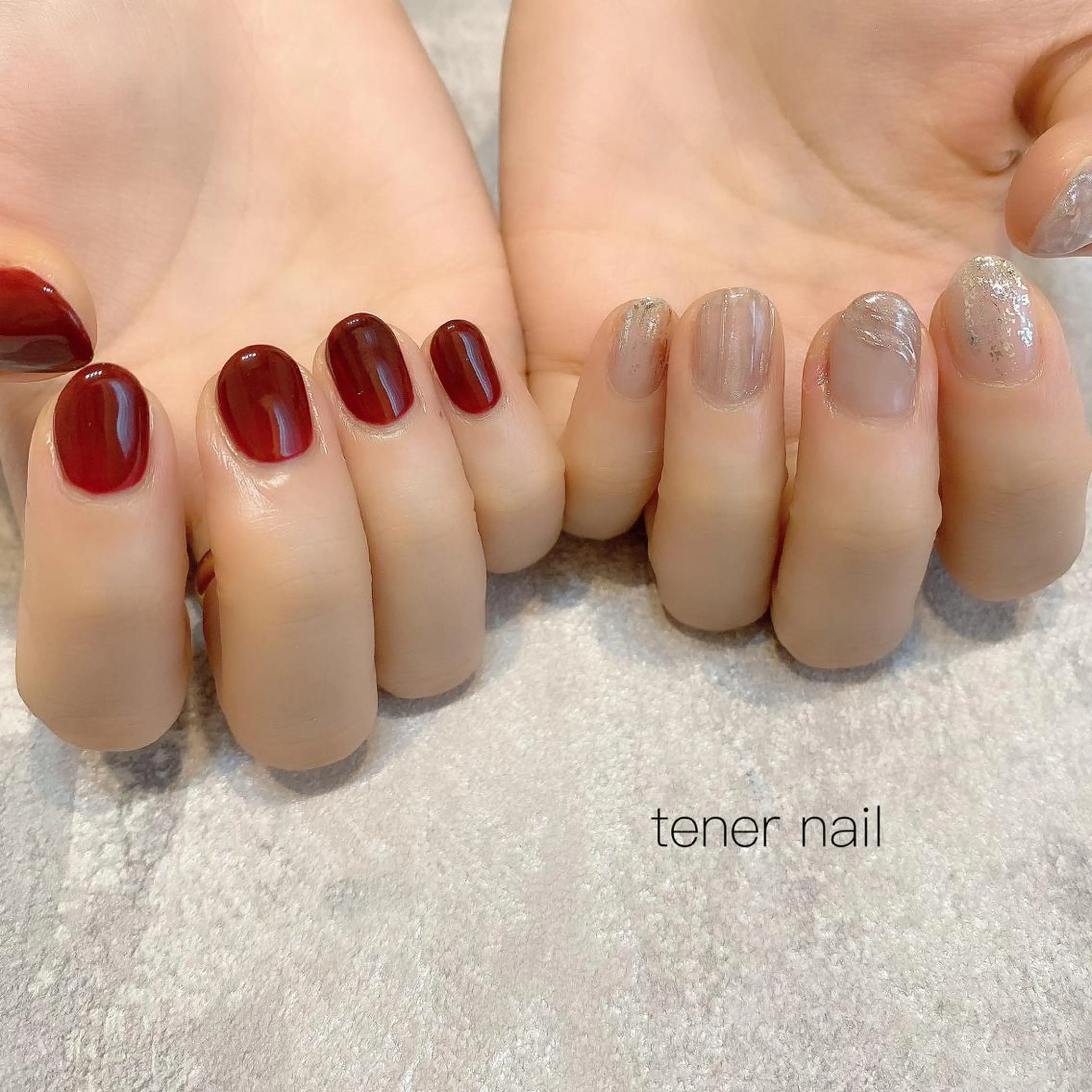 ネイル ボルドー ミラーネイル ニュアンスネイル テネルネイル tener nailのネイルデザイン