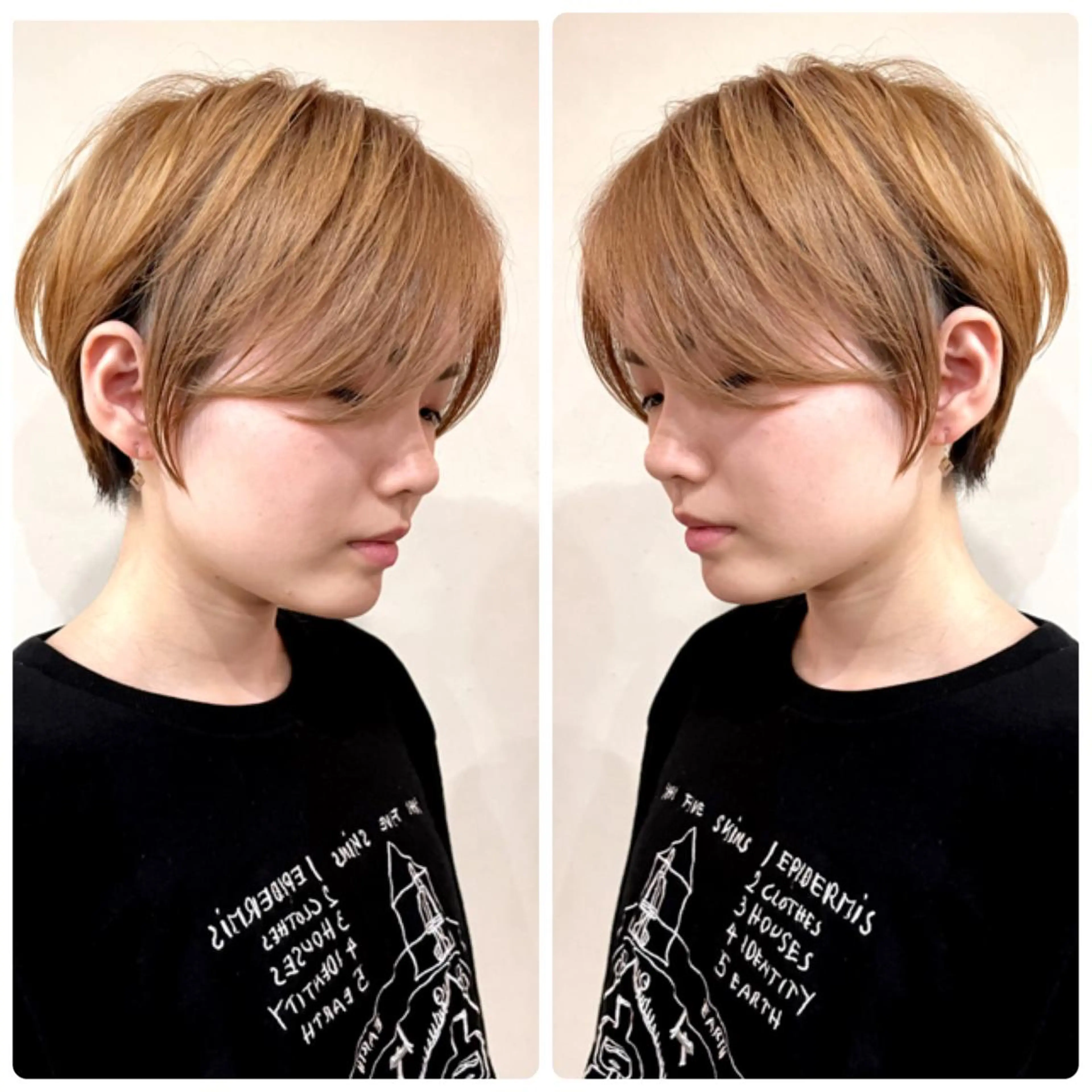 ショート カラー ショートボブ ハンサムショート 丸みショート デザインカラー ハイライトカラー ヘアカラー トリートメント 京都大人女性ショート 徒歩1分/秋山のヘアスタイル