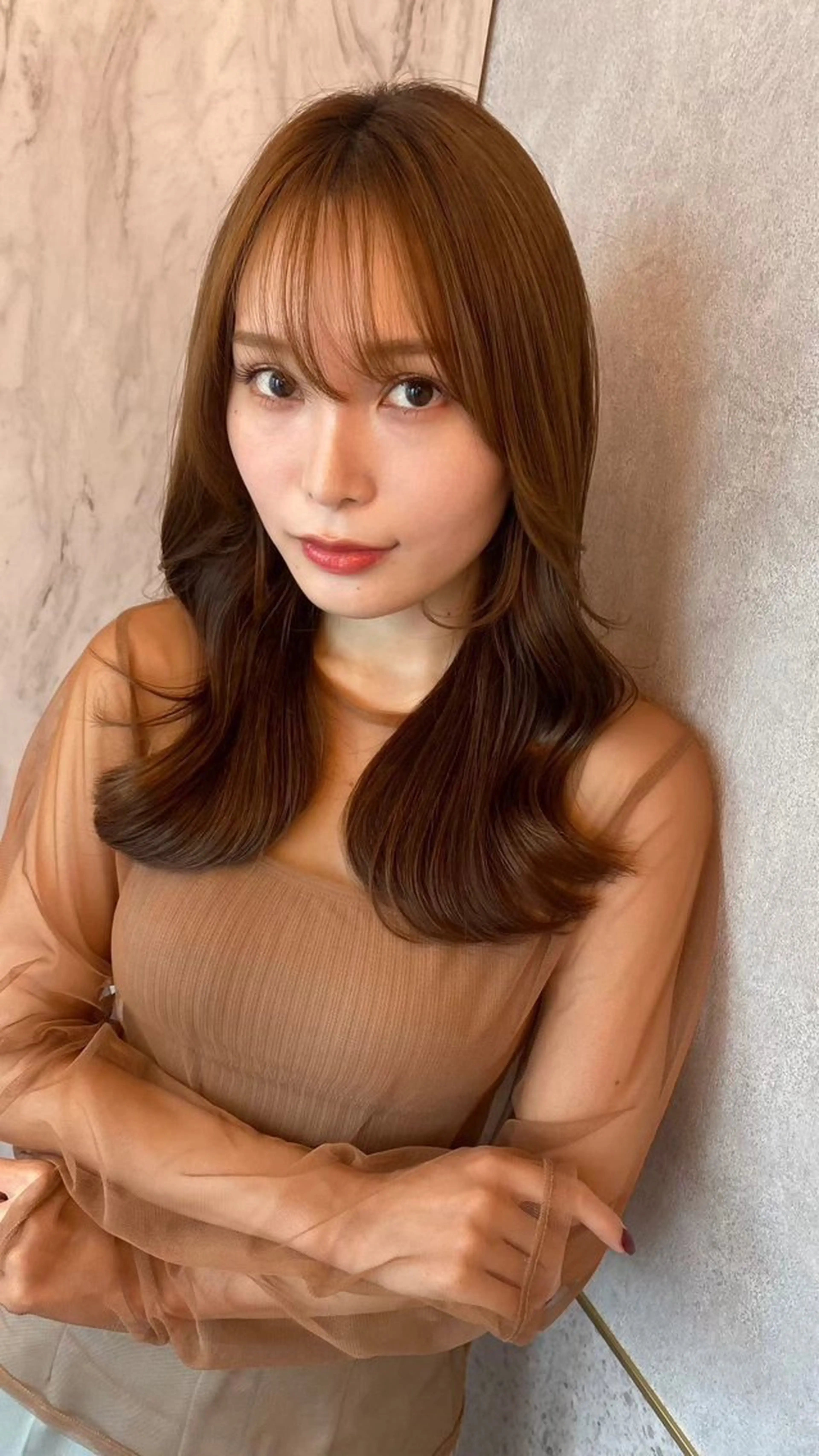 セミロング 新宿/小顔レイヤー/ 顔まわり/西慶太朗のヘアスタイル