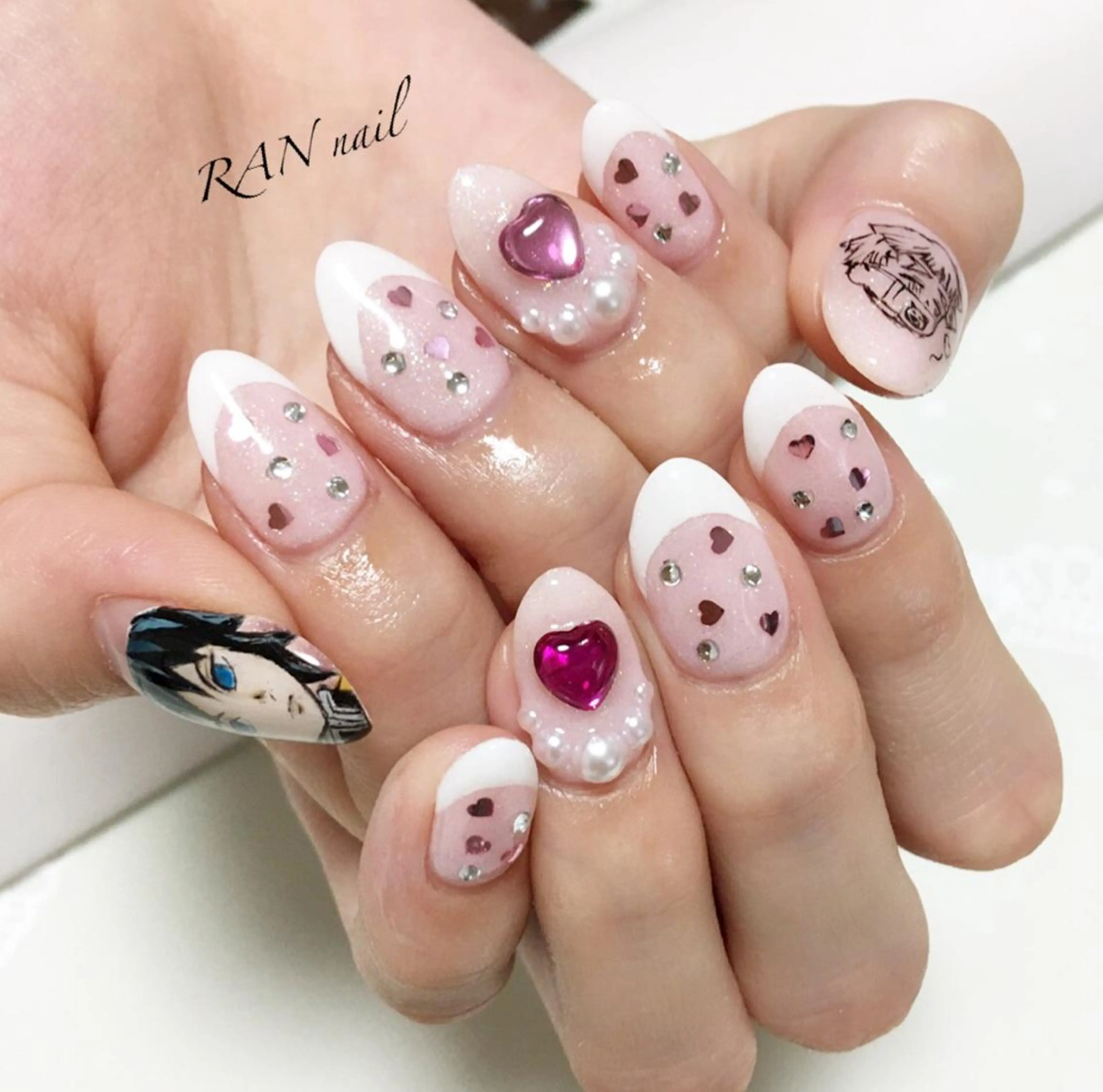 ネイル ハート キラキラネイル ピンク ハンドネイル フットネイル RAN nailのネイルデザイン