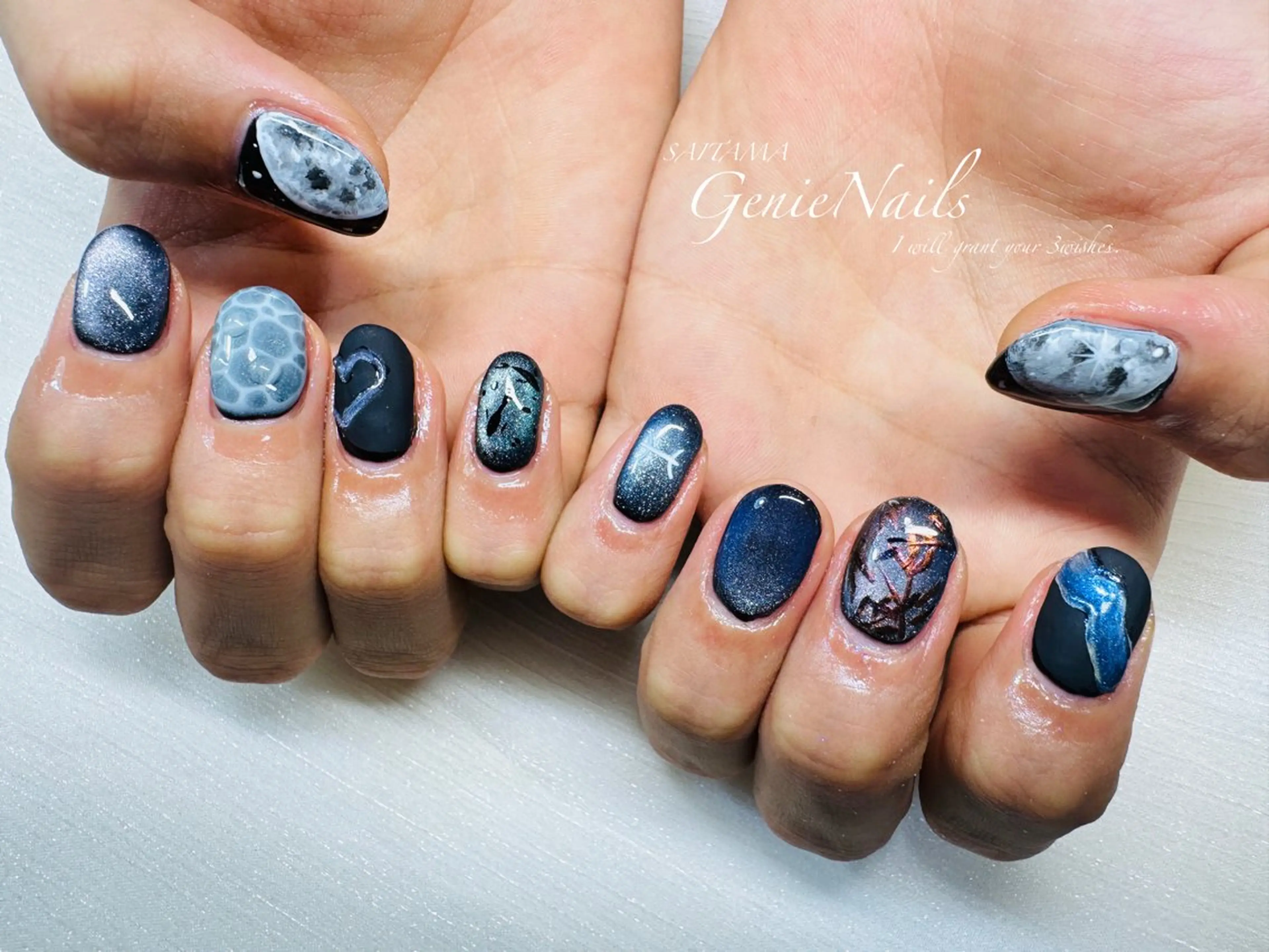 メンズ ネイル アートネイル 氷ネイル・うるうるネイル ロングネイル メンズネイル 持ち込み Genie Nailsのネイルデザイン
