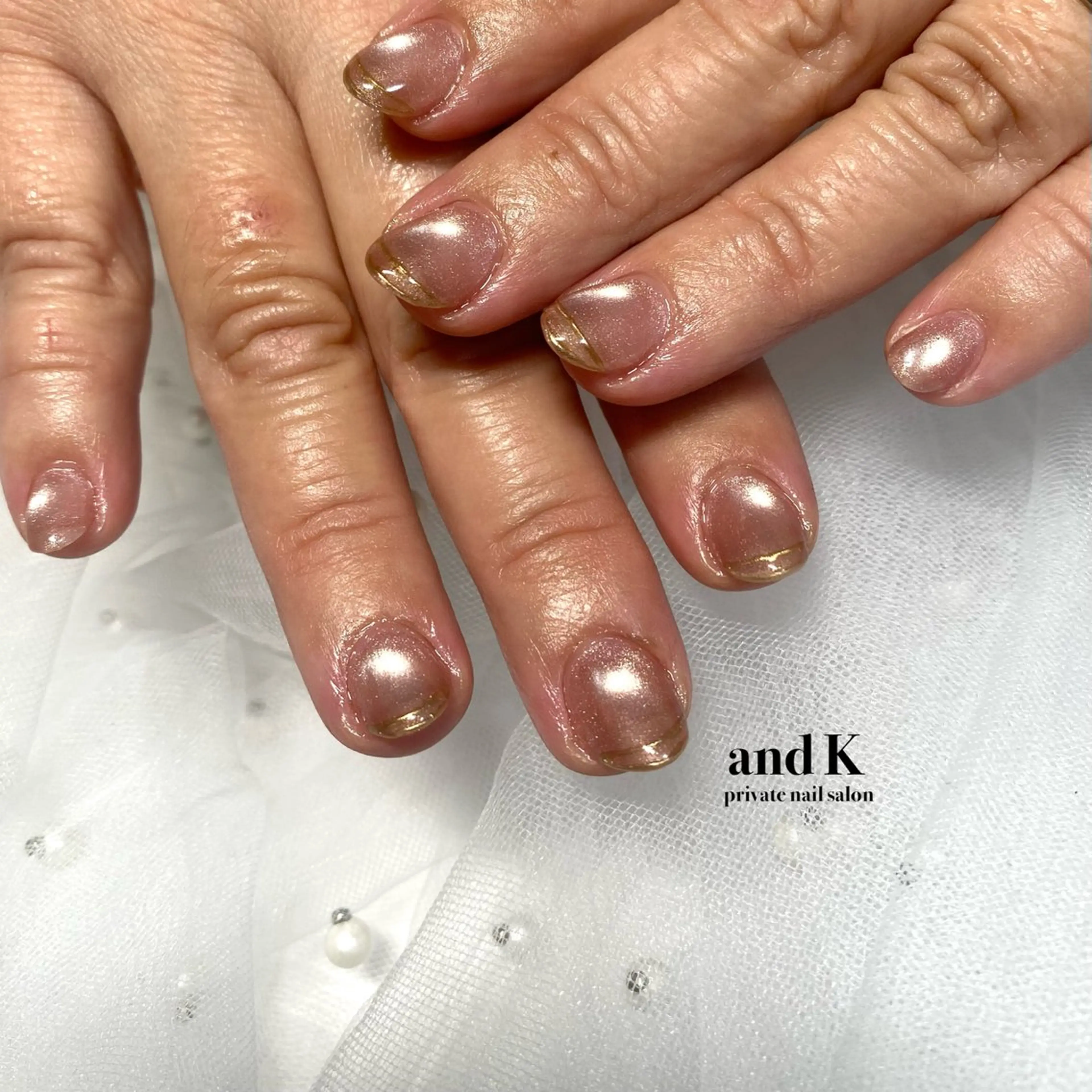 ネイル フレンチネイル マグネットネイル ミラーネイル ピンク andK nail salonのネイルデザイン