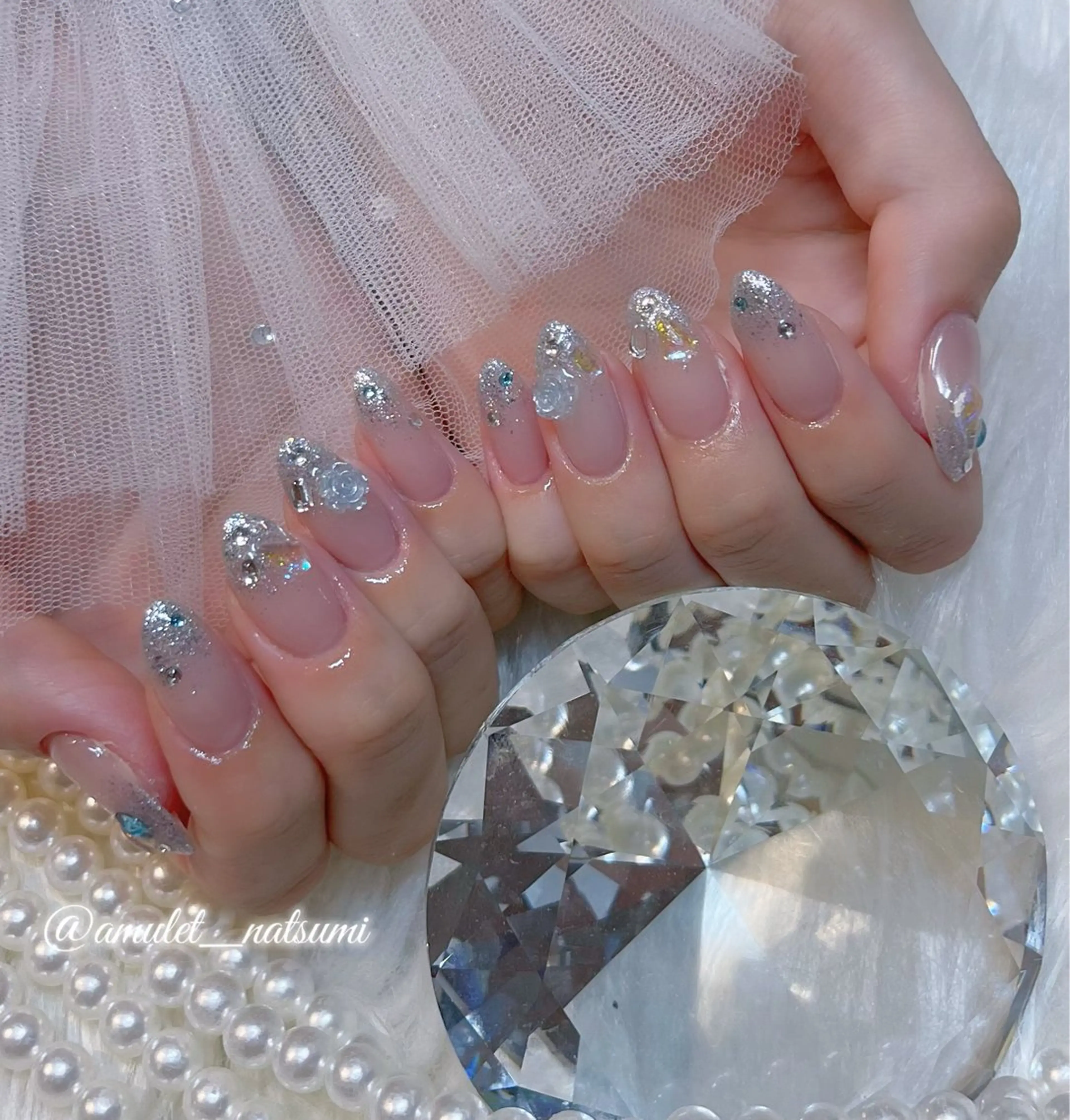 ネイル ブルー ラメ(グリッター) amuletnail natsumiのネイルデザイン
