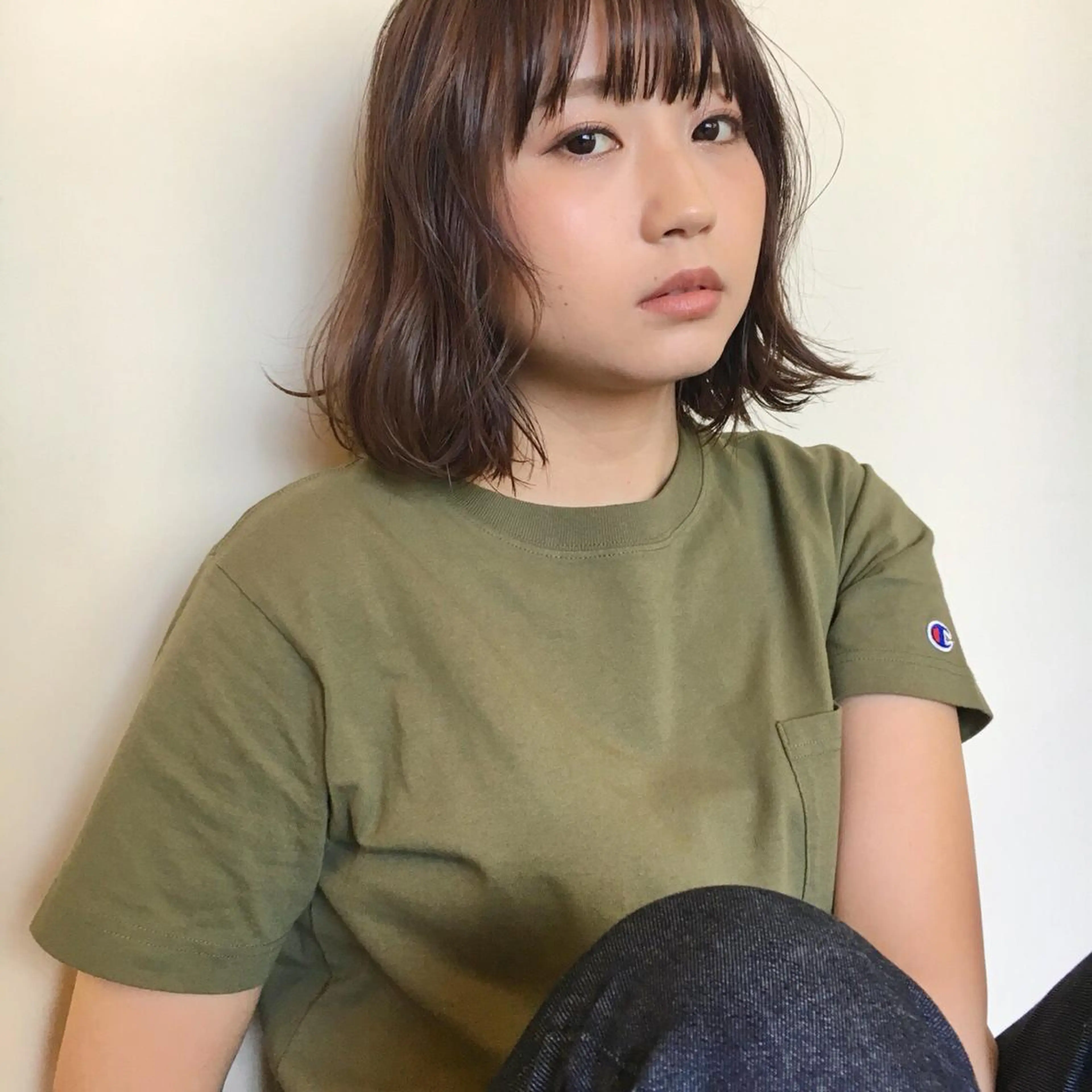 ミディアム カラー アッシュ ダブルカラー パープルカラー パープルアッシュ ボブ 薬院:今泉/上川美幸 ボブ/顔周りレイヤーのヘアスタイル