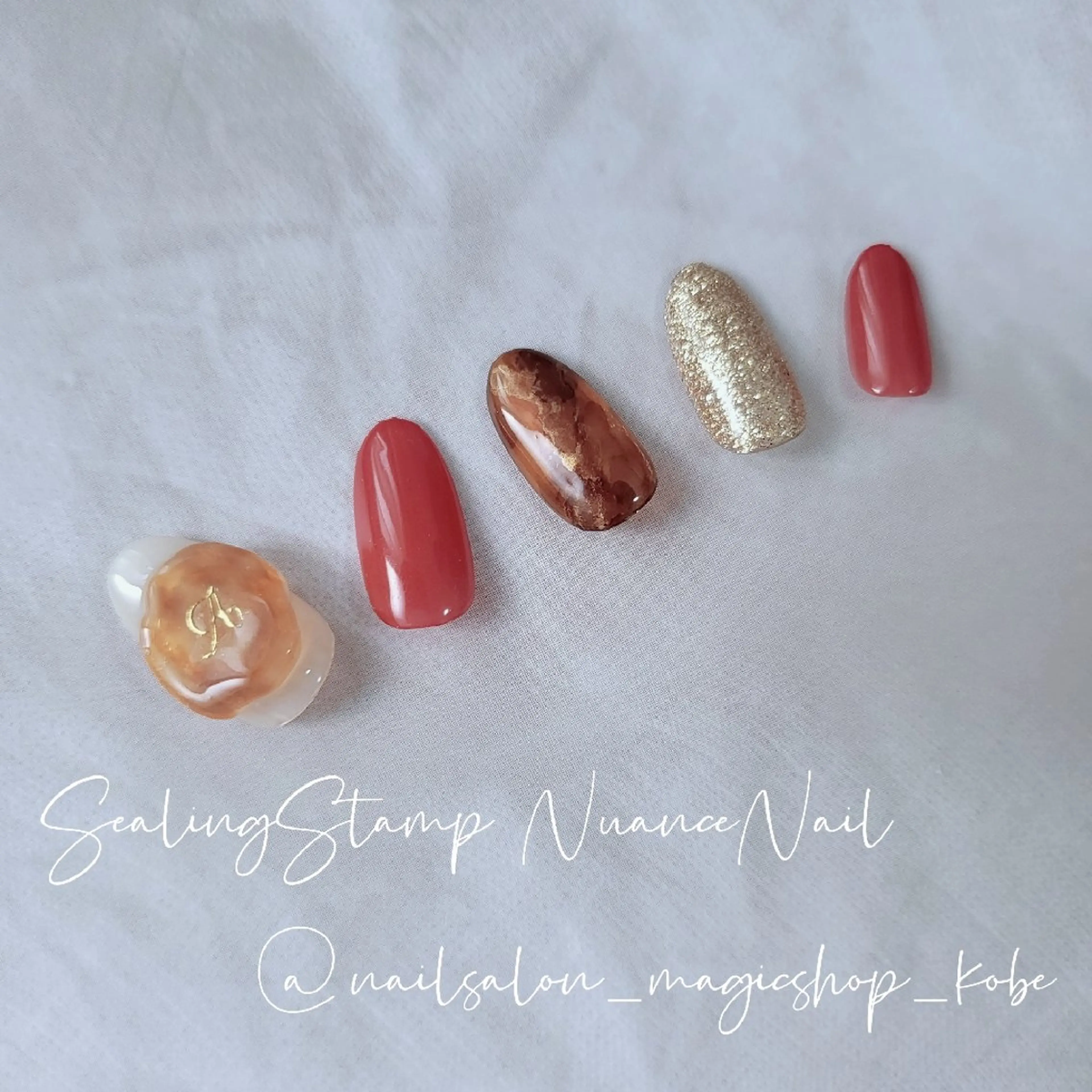 ネイル べっ甲ネイル ジェルネイル ピンク 赤色 シンプルネイル ハンドネイル Nailsalon MagicShopのネイルデザイン