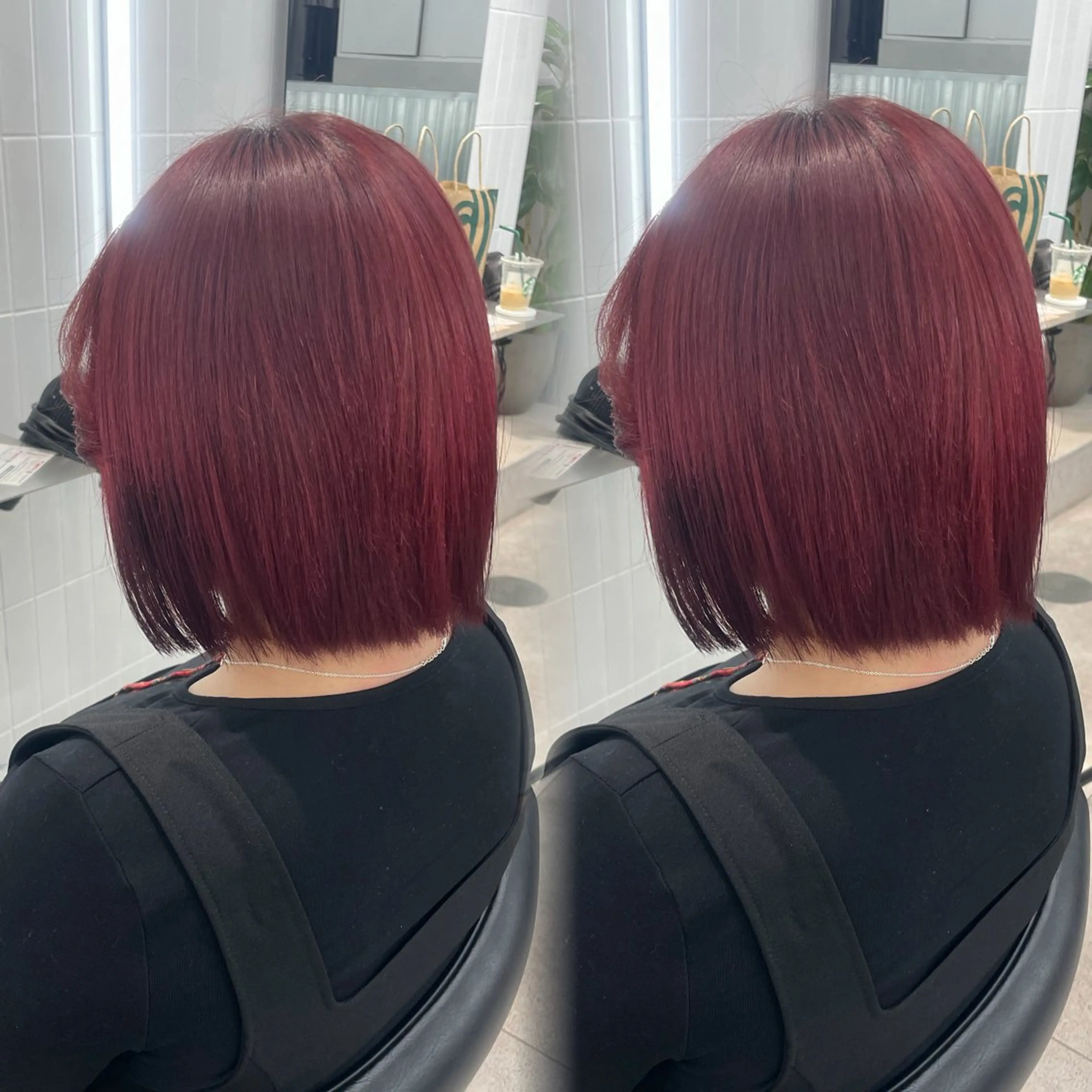 ミディアム カラー ボルドーカラー レッドカラー ヘアカラー トリートメント 表参道/ハイライト バレイヤージュのヘアスタイル