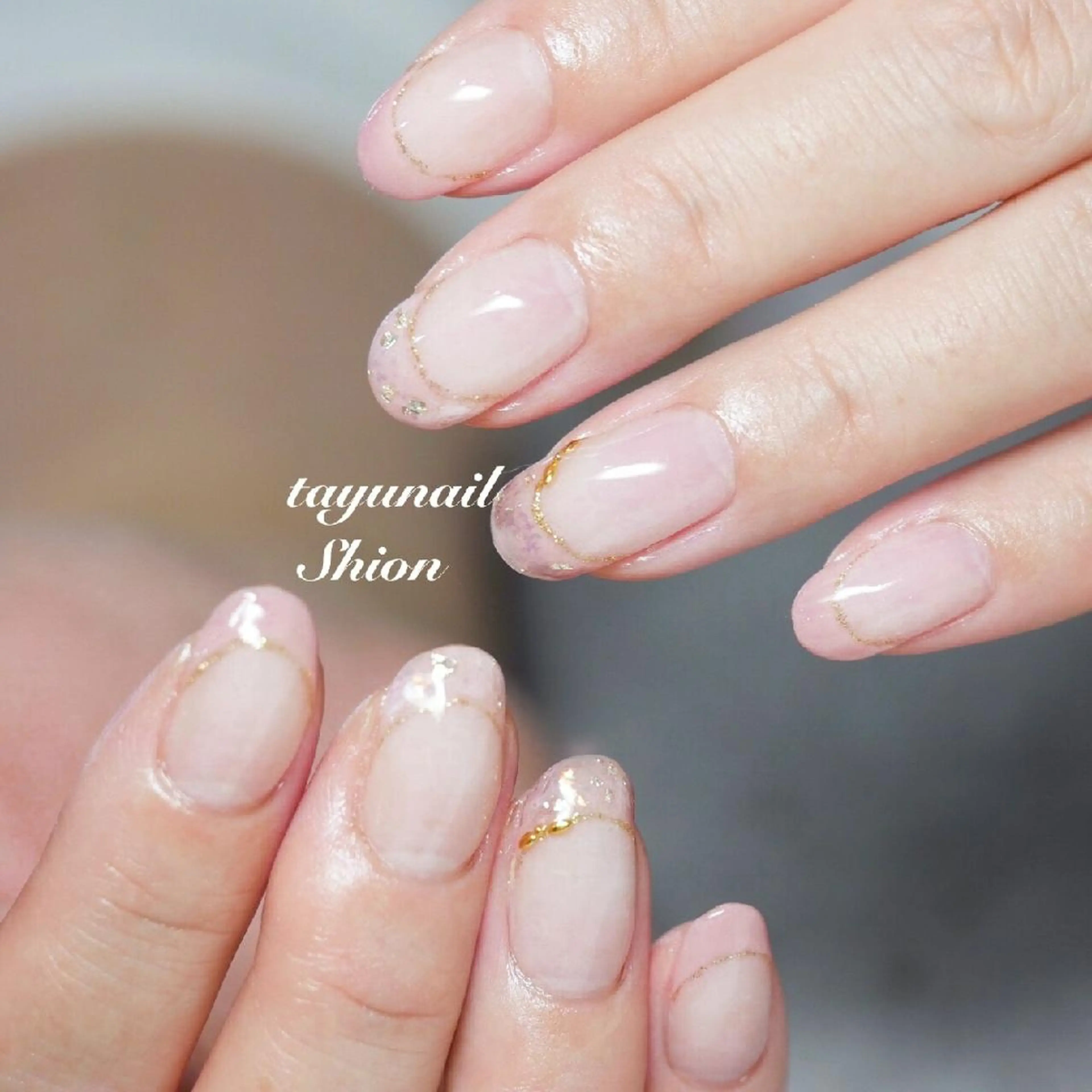 ネイル ブルー フレンチネイル ジェルネイル パラジェル ピンク ネイルサロン 【たゆnail】のネイルデザイン