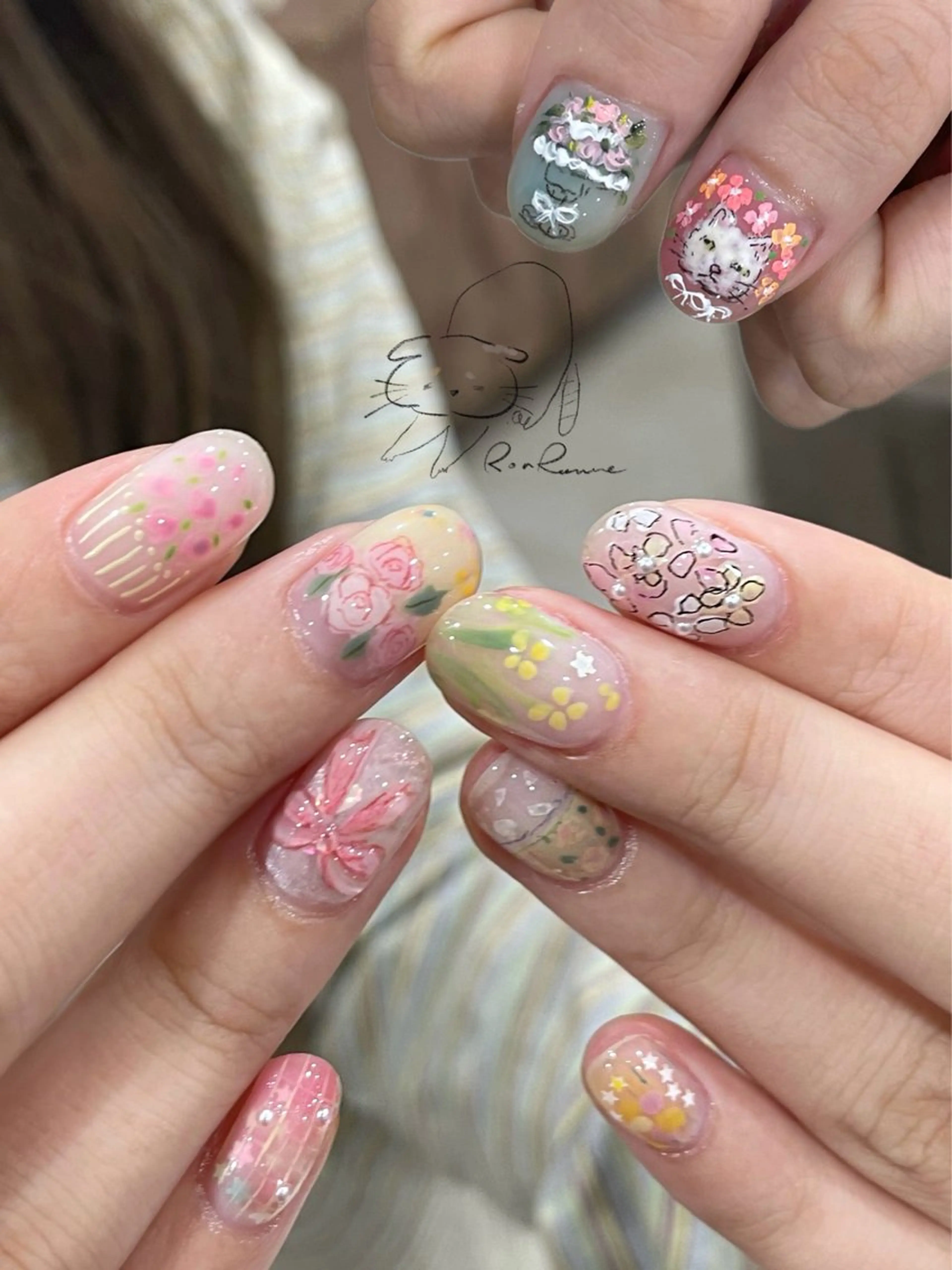 ネイル オーロラネイル 長さ出し フレンチネイル ジェルネイル ミラーネイル ハンドネイル ronronne .のネイルデザイン