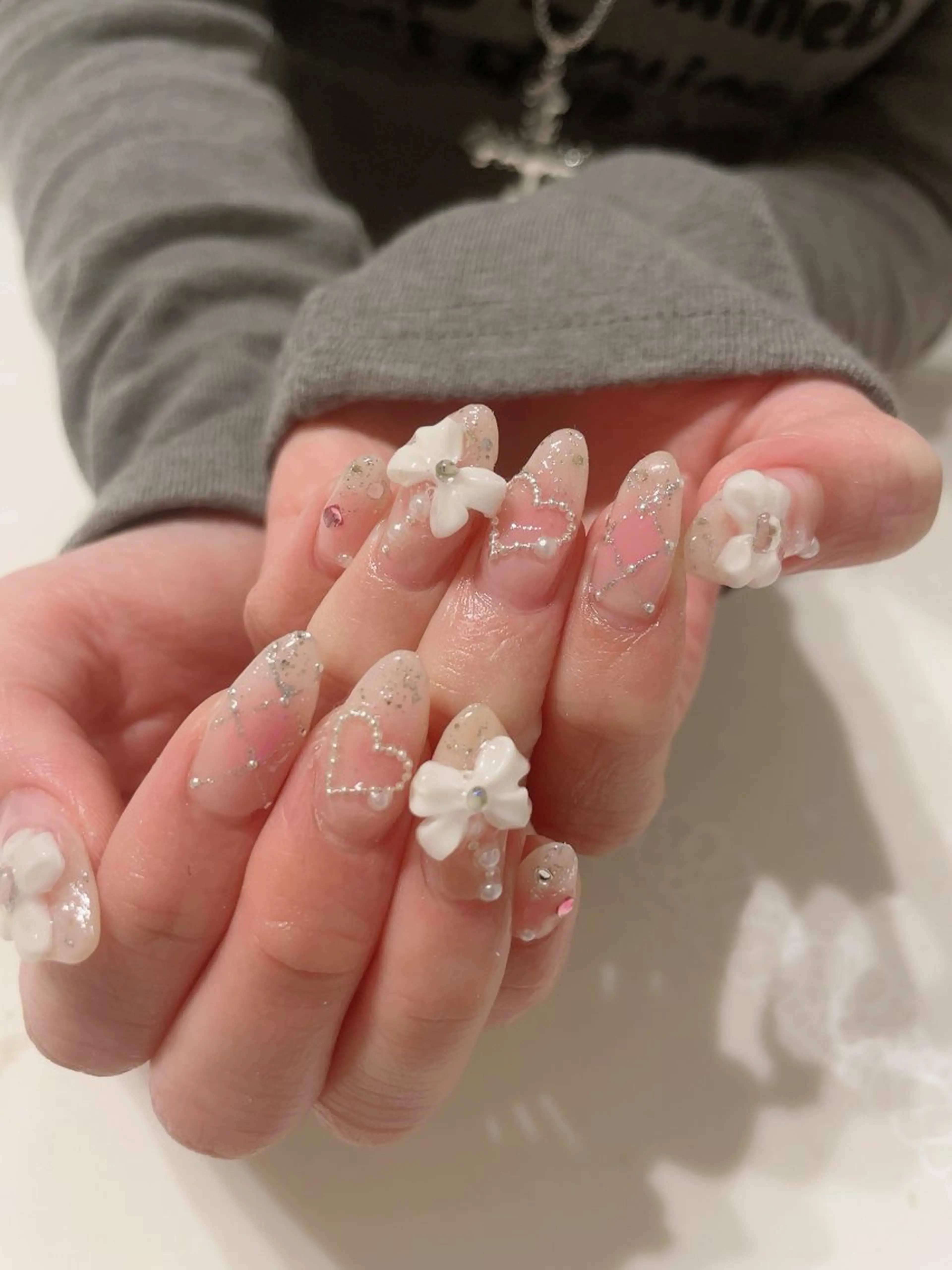 ネイル チークネイル リボン ハンドネイル * haruのネイルデザイン