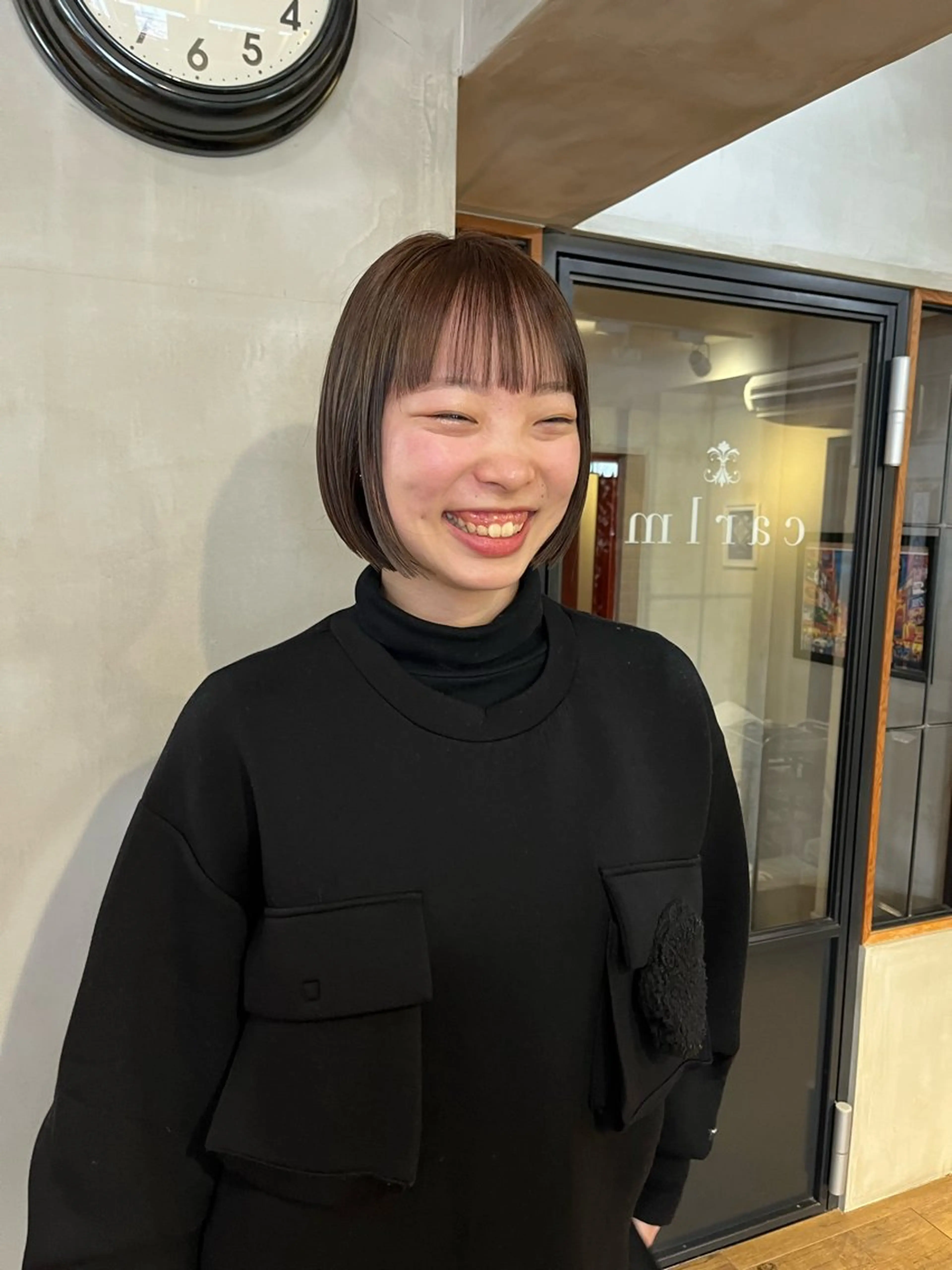 ショート カラー ボブ 小顔カット カット ヘアカラー 薬院:今泉/上川美幸 ボブ/顔周りレイヤーのヘアスタイル
