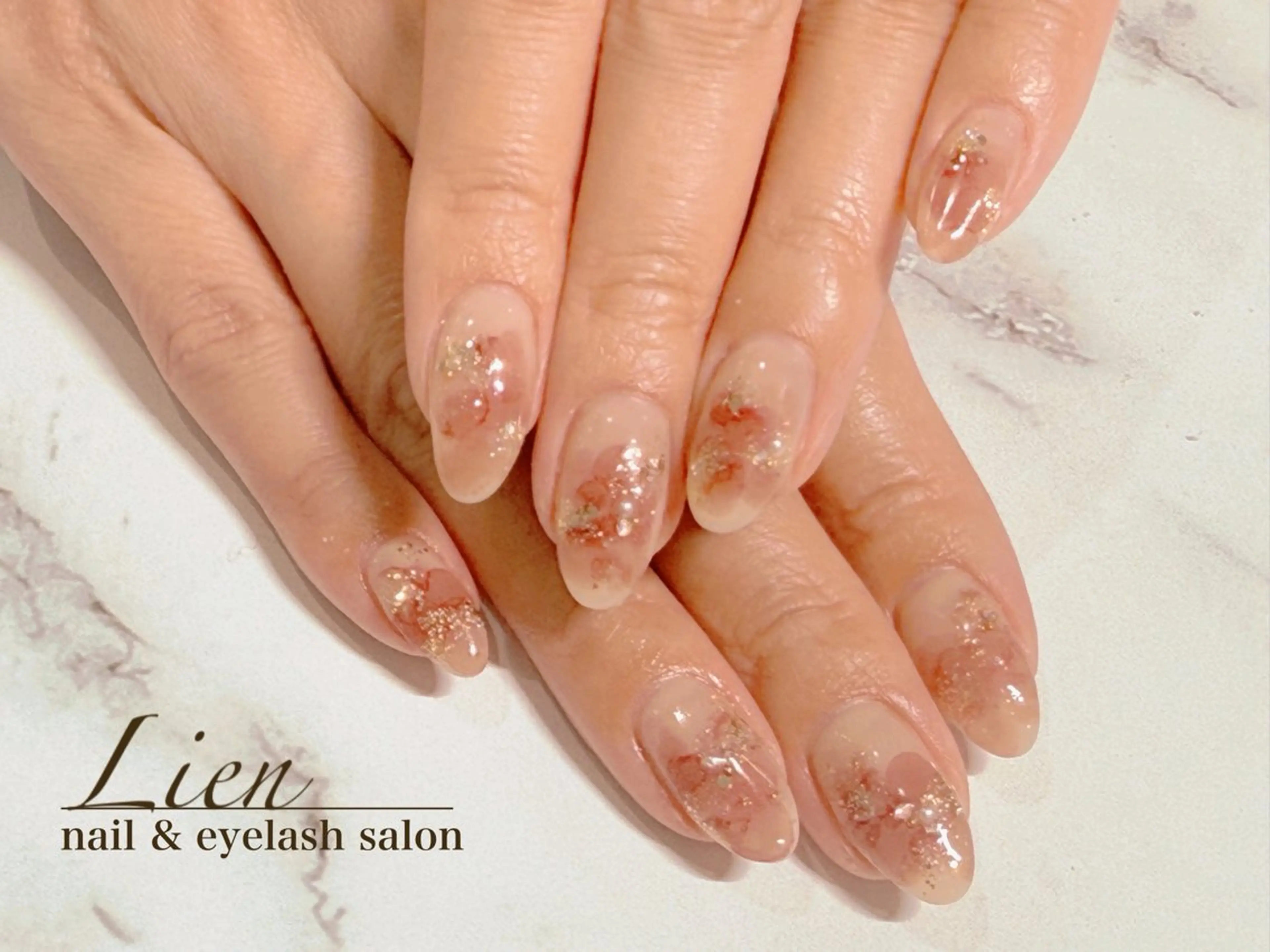 ネイル 長さ出し フットネイル フレンチネイル ジェルネイル ガラスフレンチ ハンドネイル Lien(リアン) 銀座駅6分のネイルデザイン