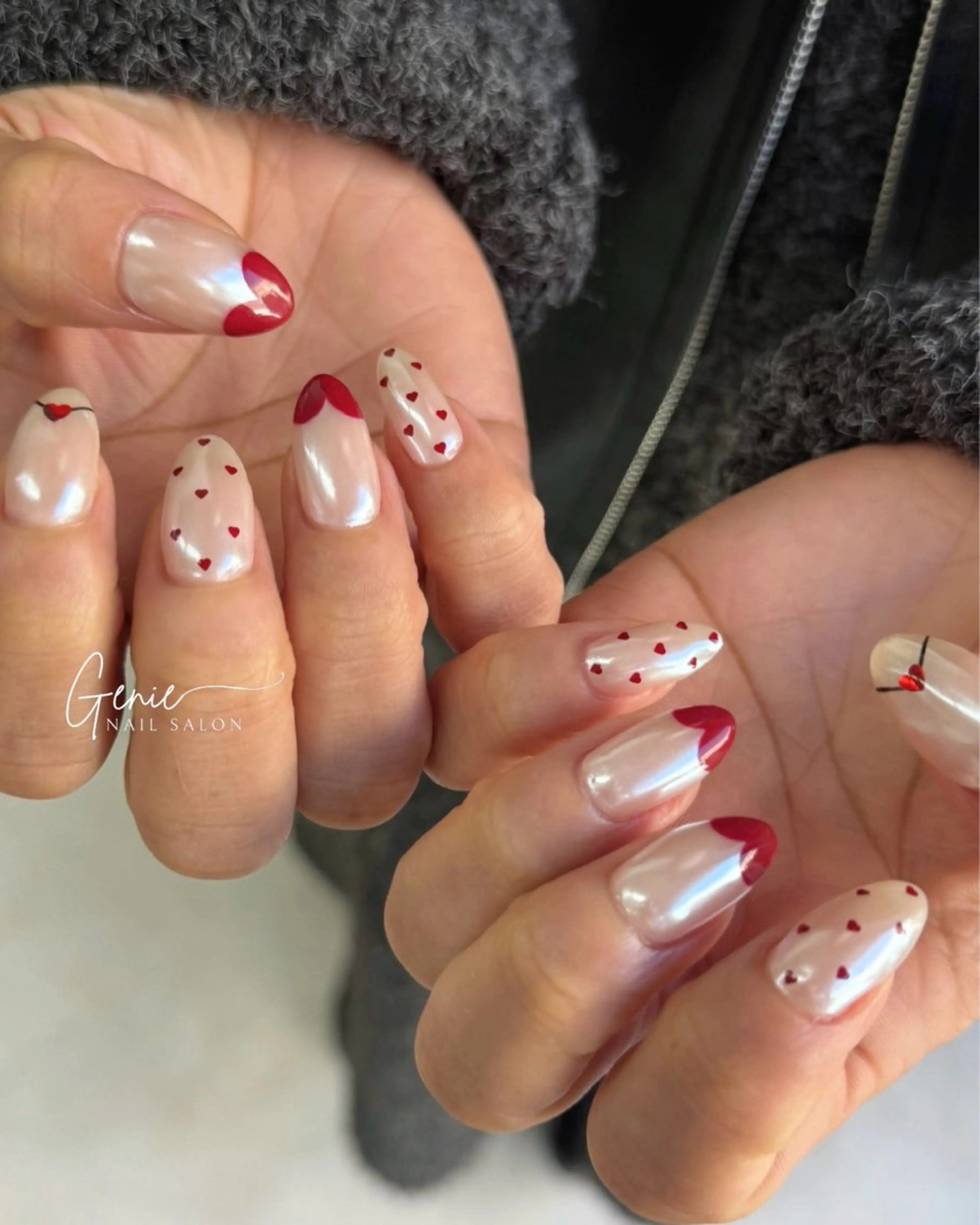 ネイル ハート バレンタイン ハンドネイル Nail salon Genieのネイルデザイン