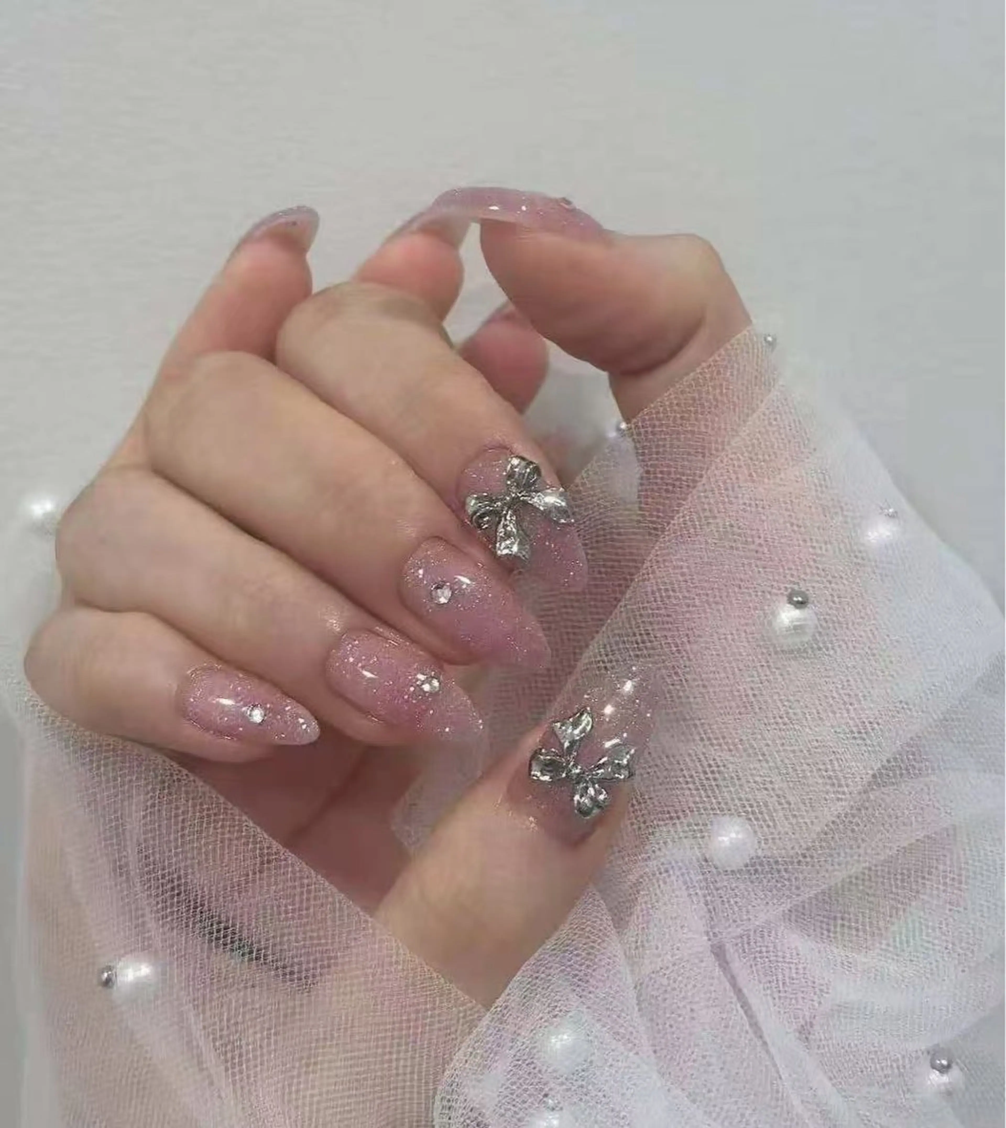 ネイル フラワーネイル フレンチネイル ジェルネイル ガラスフレンチ ハート ハンドネイル BabyYouMi ねねのネイルデザイン