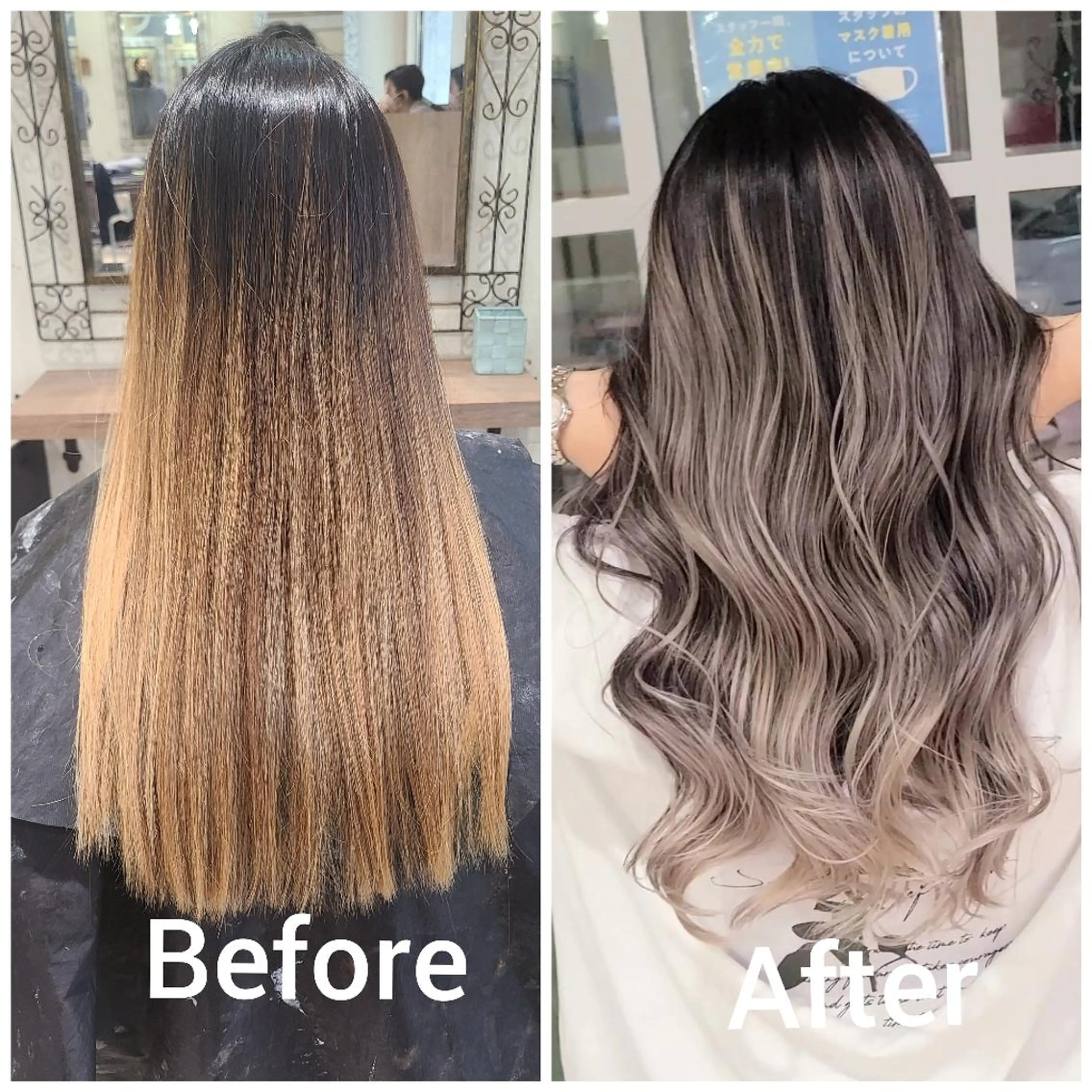 ロング カラー アッシュ アッシュグレー バレイヤージュ ベージュカラー ブリーチ バレイヤージュ/ ハイライト/大内格のヘアスタイル