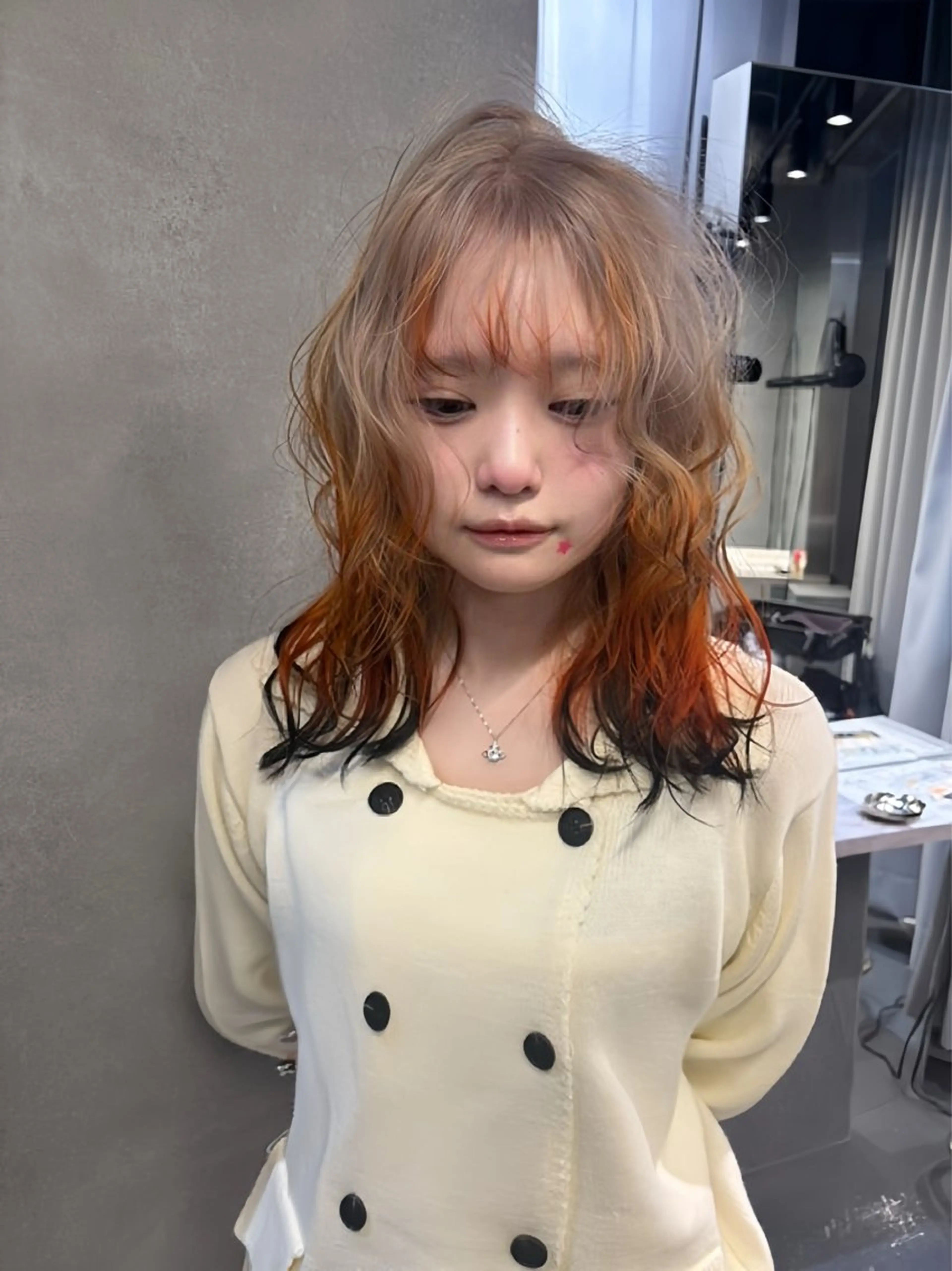 ミディアム カラー 狐カラー カット ヘアカラー トリートメント jyui/原宿 ハイトーン/デザインのヘアスタイル
