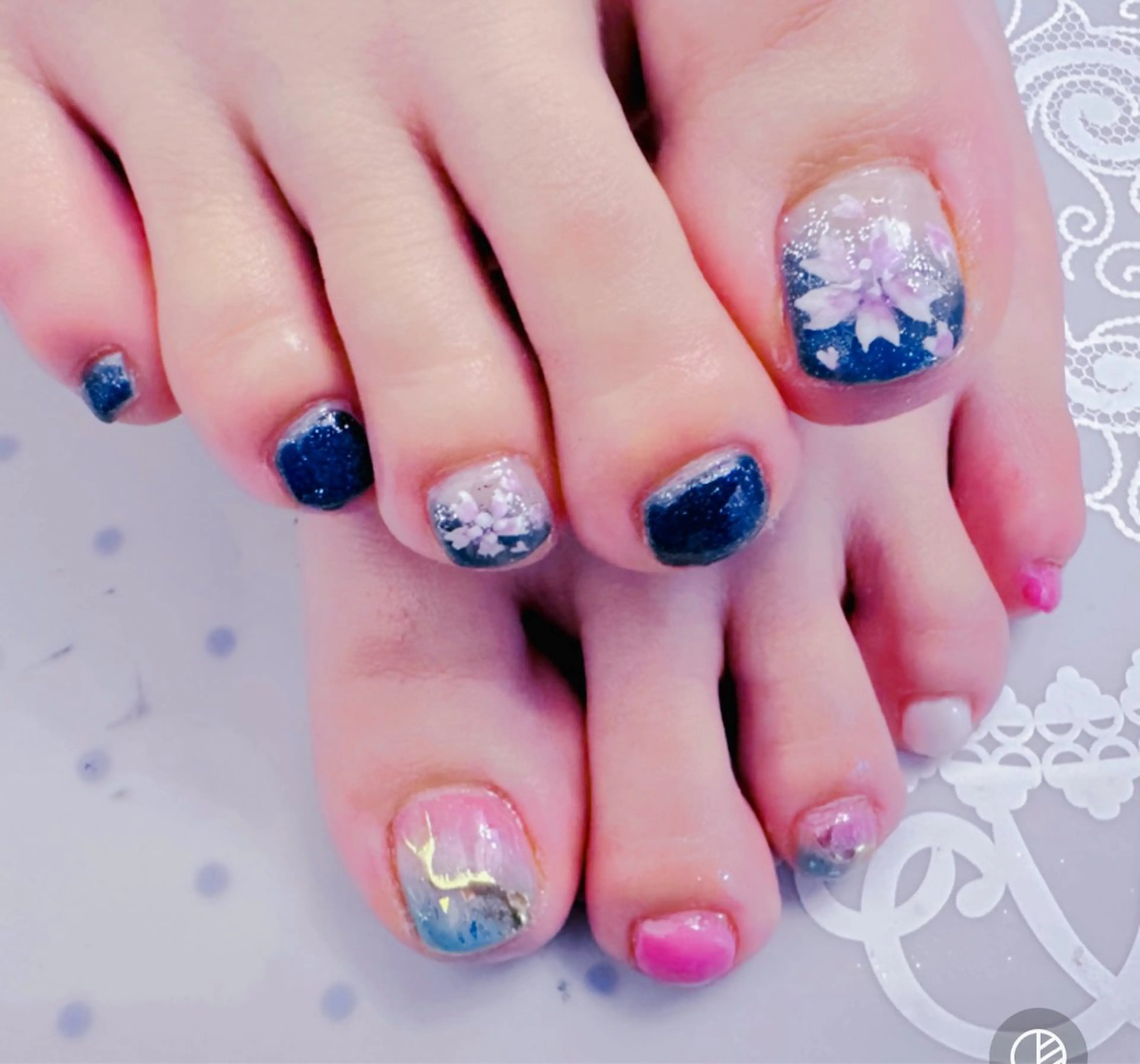 ネイル アートネイル 桜ネイル 長さ出し フラワーネイル フットネイル LUCIA 南柏ネイルサロンのネイルデザイン