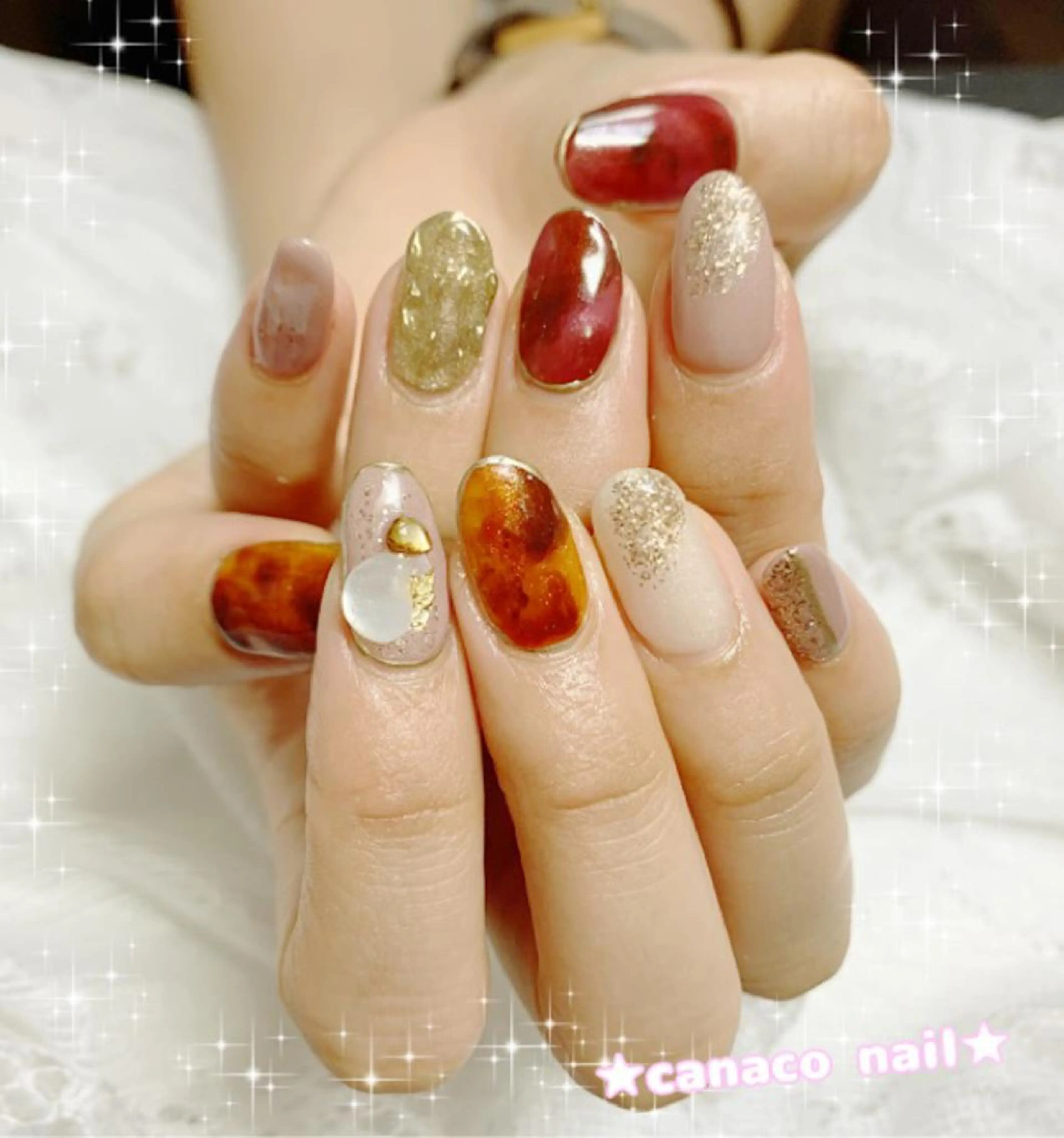 ネイル アートネイル べっ甲ネイル ボルドー ジェルネイル ミラーネイル ハンドネイル ハンドケア ベテランネイル cnc  nailのネイルデザイン