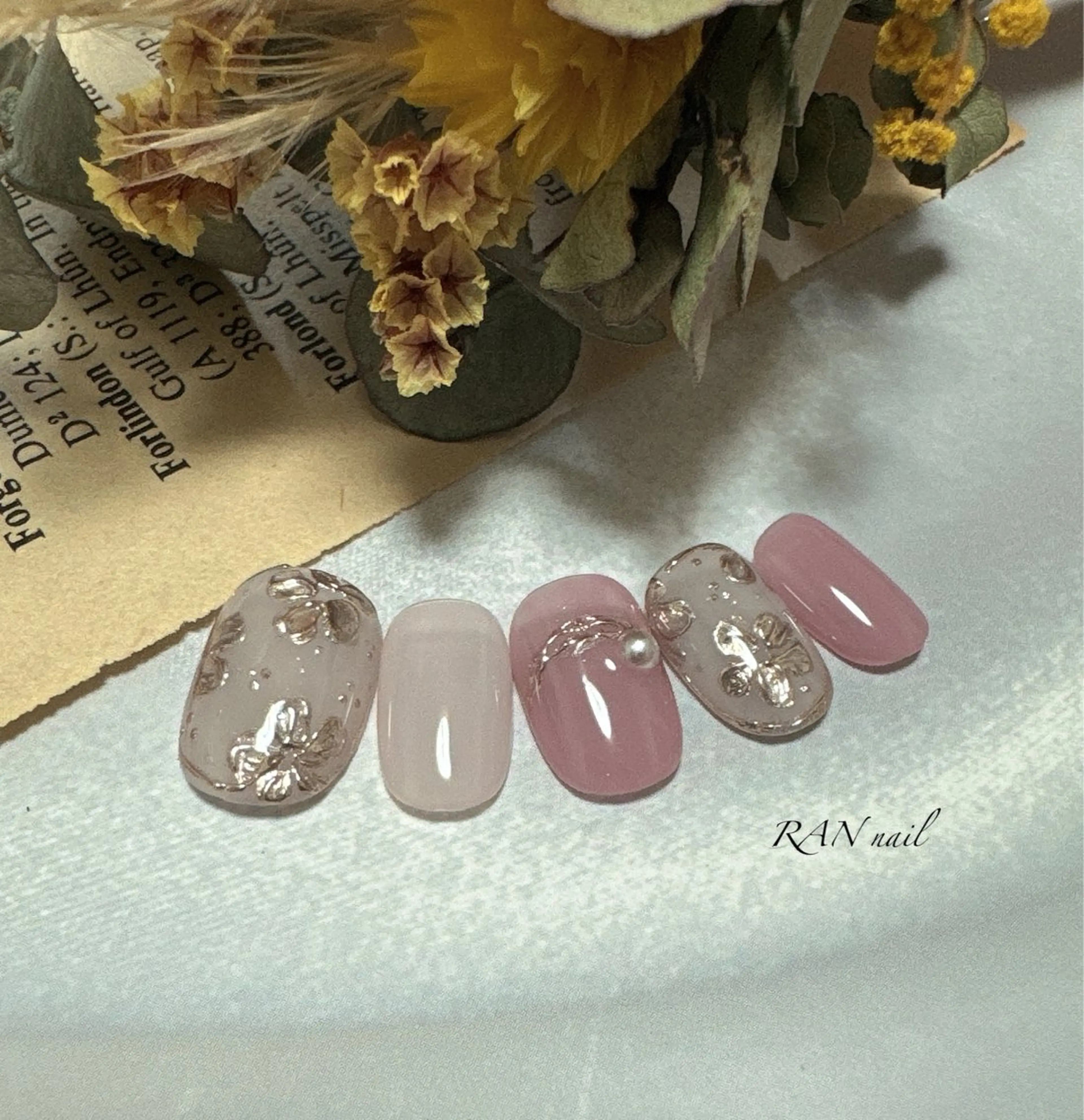 ネイル フラワーネイル ミラーネイル ピンク 夏ネイル ブライダルネイル ハンドネイル フットネイル RAN nailのネイルデザイン
