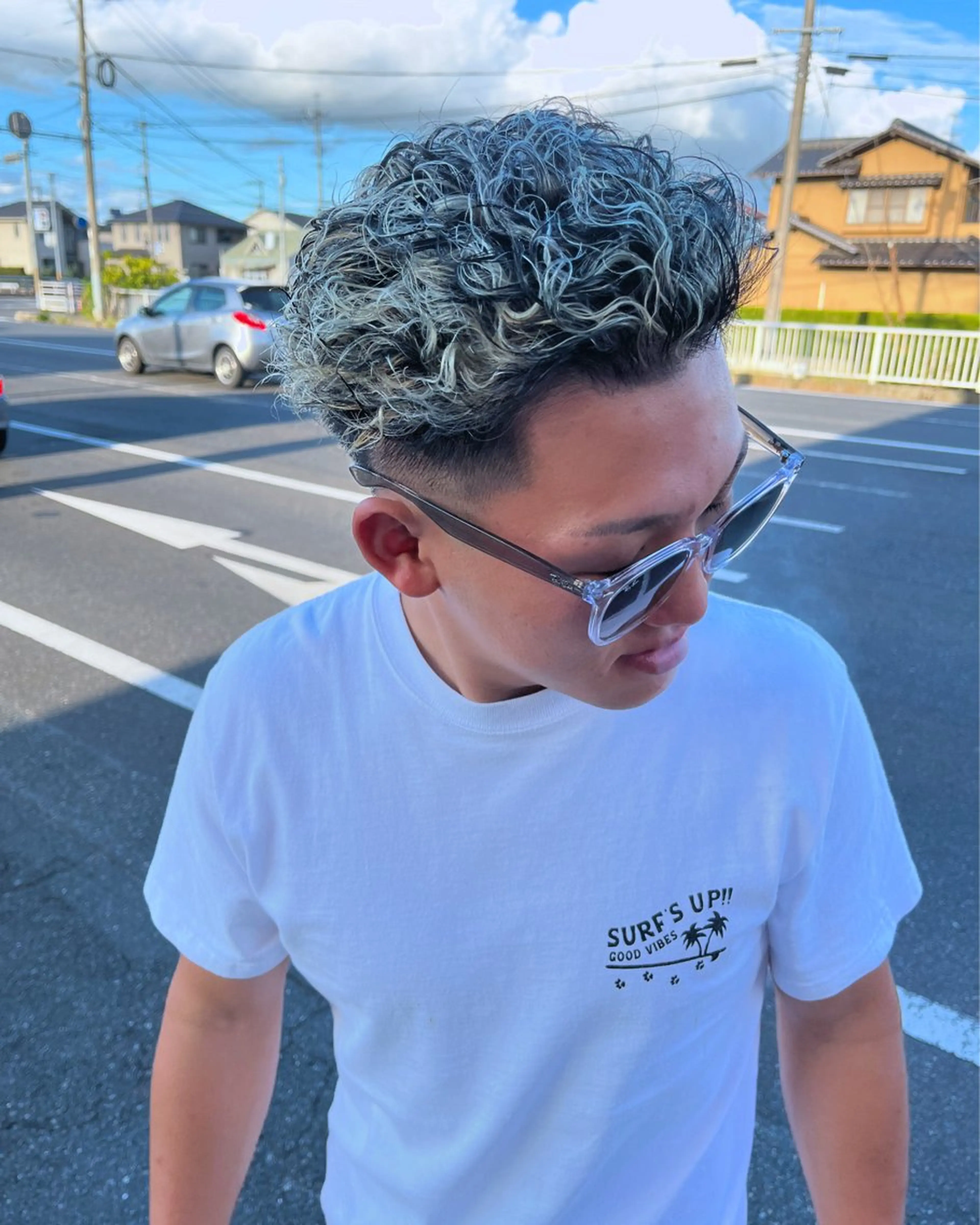 ショート パーマ メンズ メンズブリーチ メンズメッシュ メンズパーマ 樋口智士/倉敷/中庄 /縮毛矯正/髪質改善のヘアスタイル