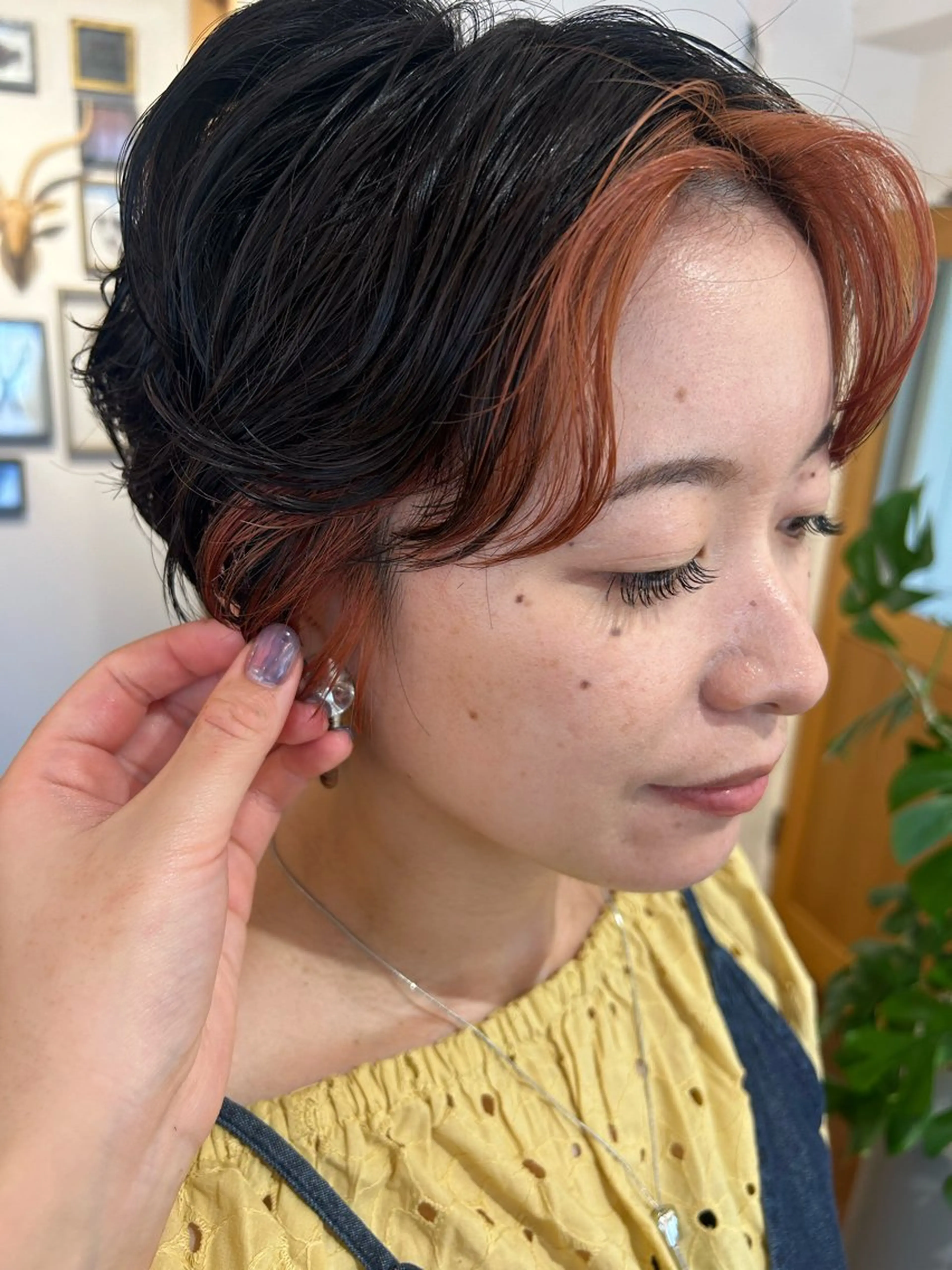 ショート カラー パーマ インナーカラー オレンジ ニュアンスパーマ カット ヘアカラー トリートメント UNU【ユヌ】所属・＊UNU＊ RICOのヘアスタイル