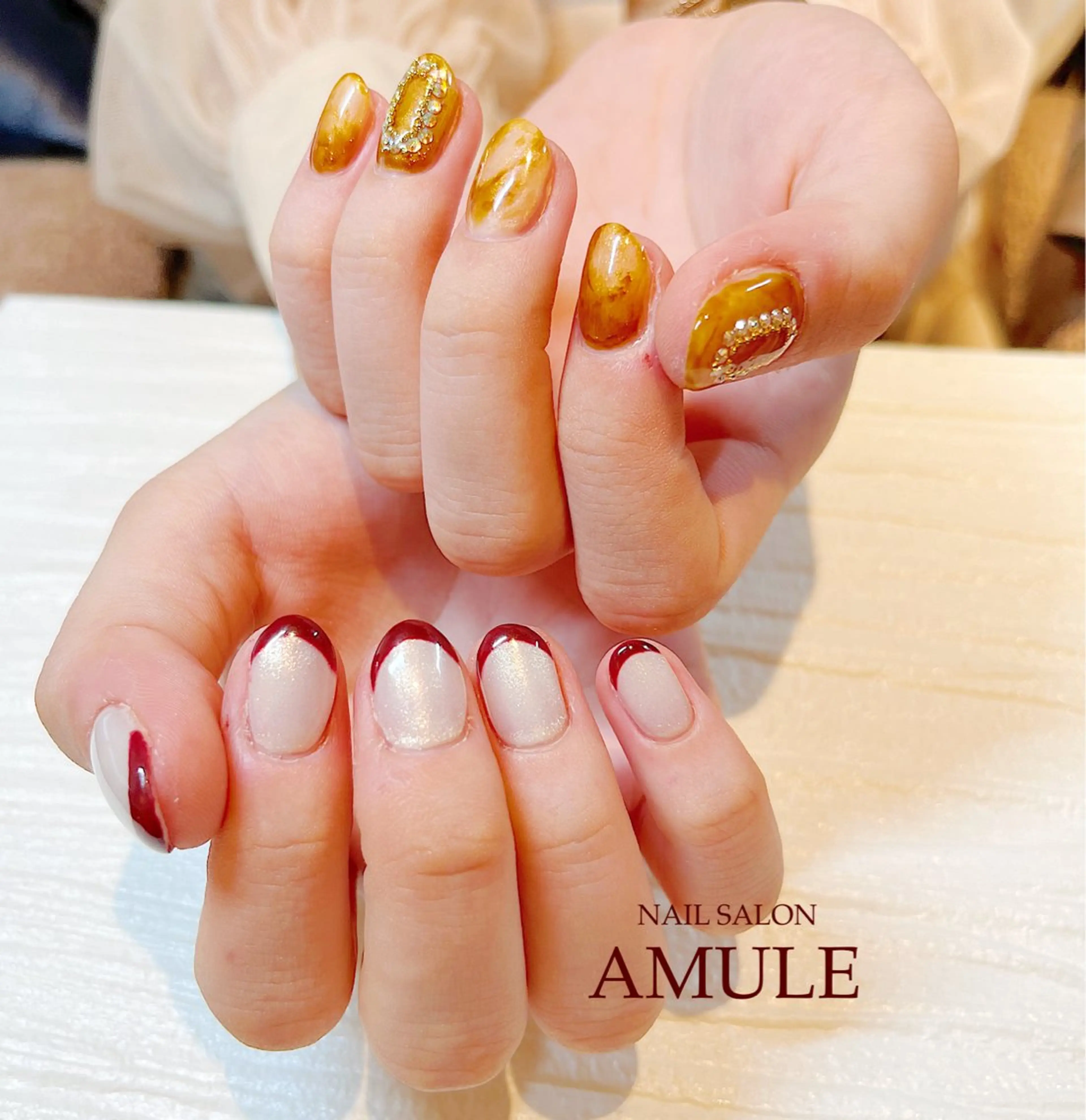 ネイル アートネイル べっ甲ネイル フレンチネイル ジェルネイル ハンドネイル NAILSALON AMULEのネイルデザイン