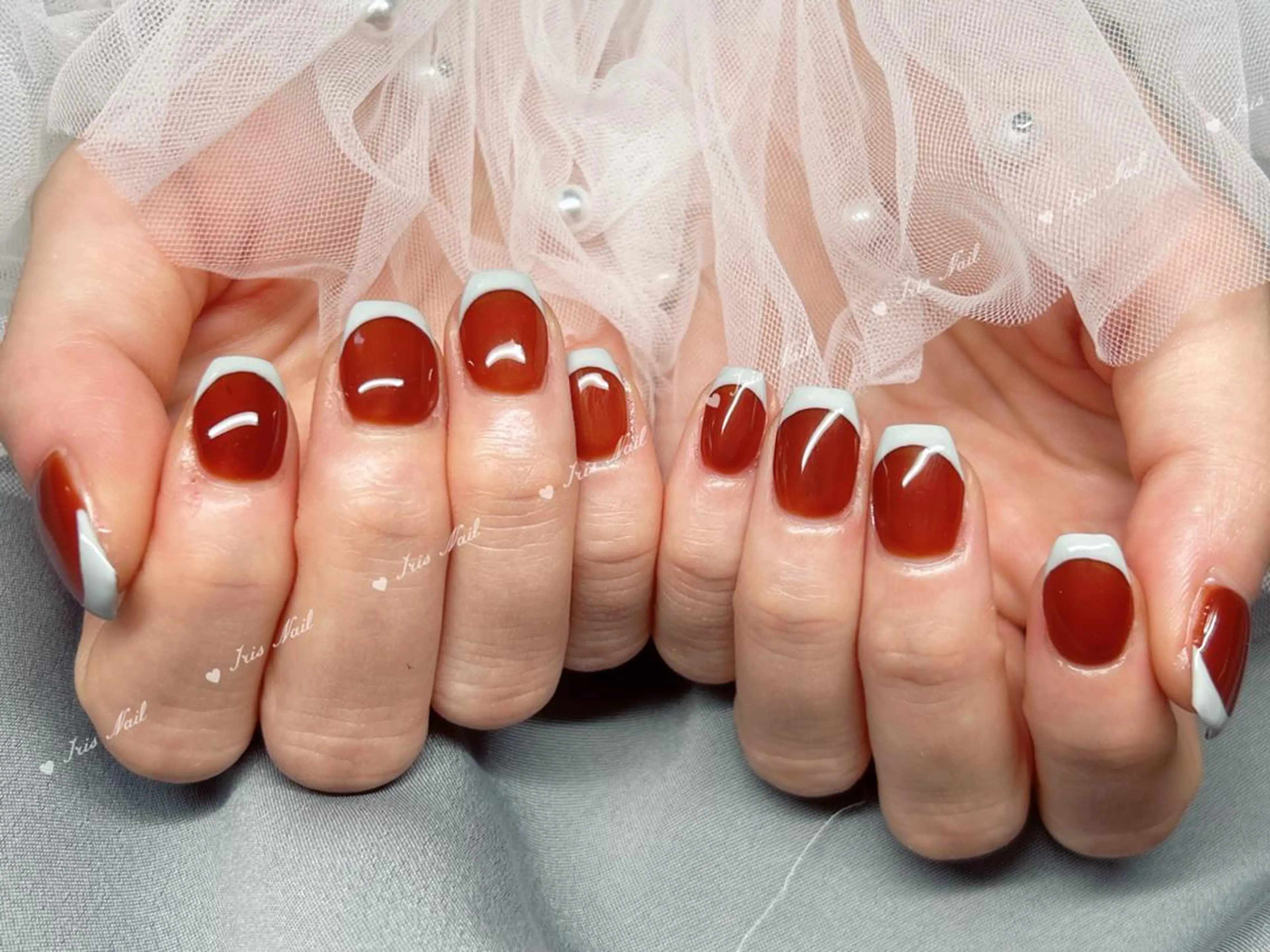 ネイル フレンチネイル オレンジ ハンドネイル ハンドケア 🍒IRIS Nail🌸のネイルデザイン