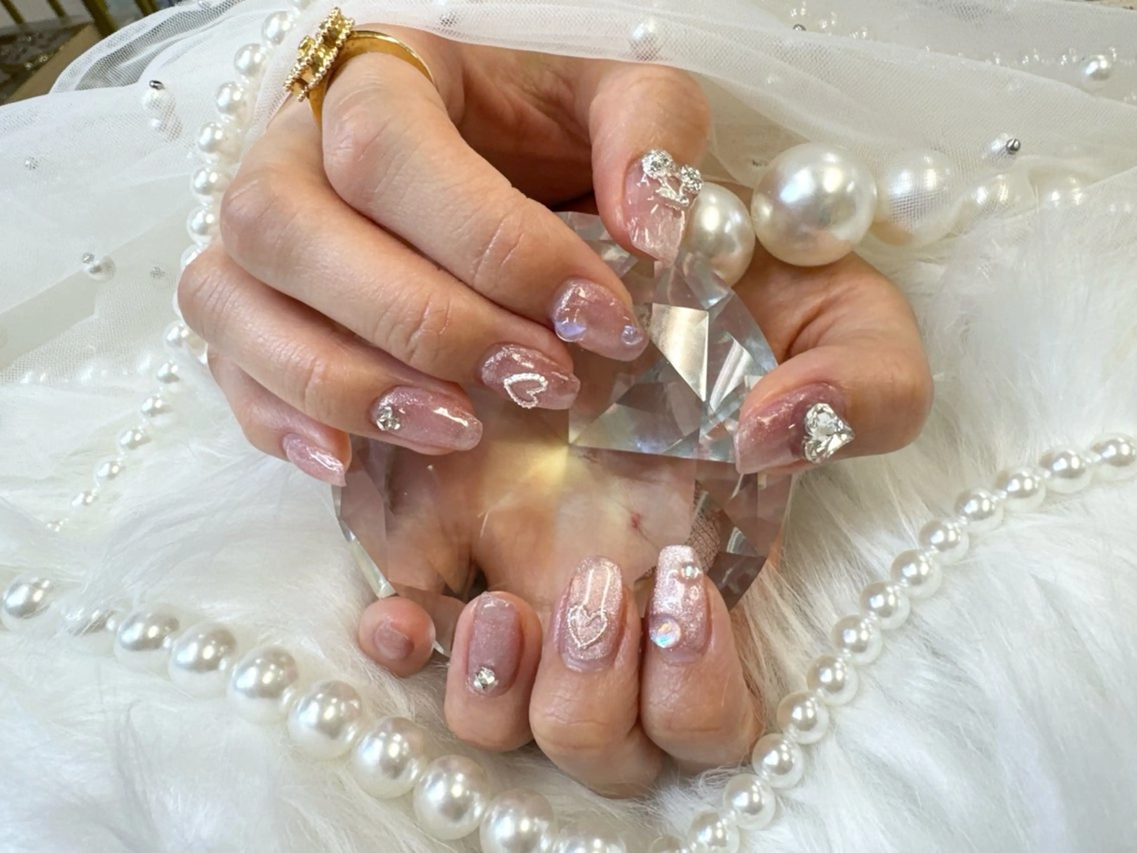 ネイル 長さ出し フレンチネイル ジェルネイル ガラスフレンチ キラキラネイル Queeens nailのネイルデザイン