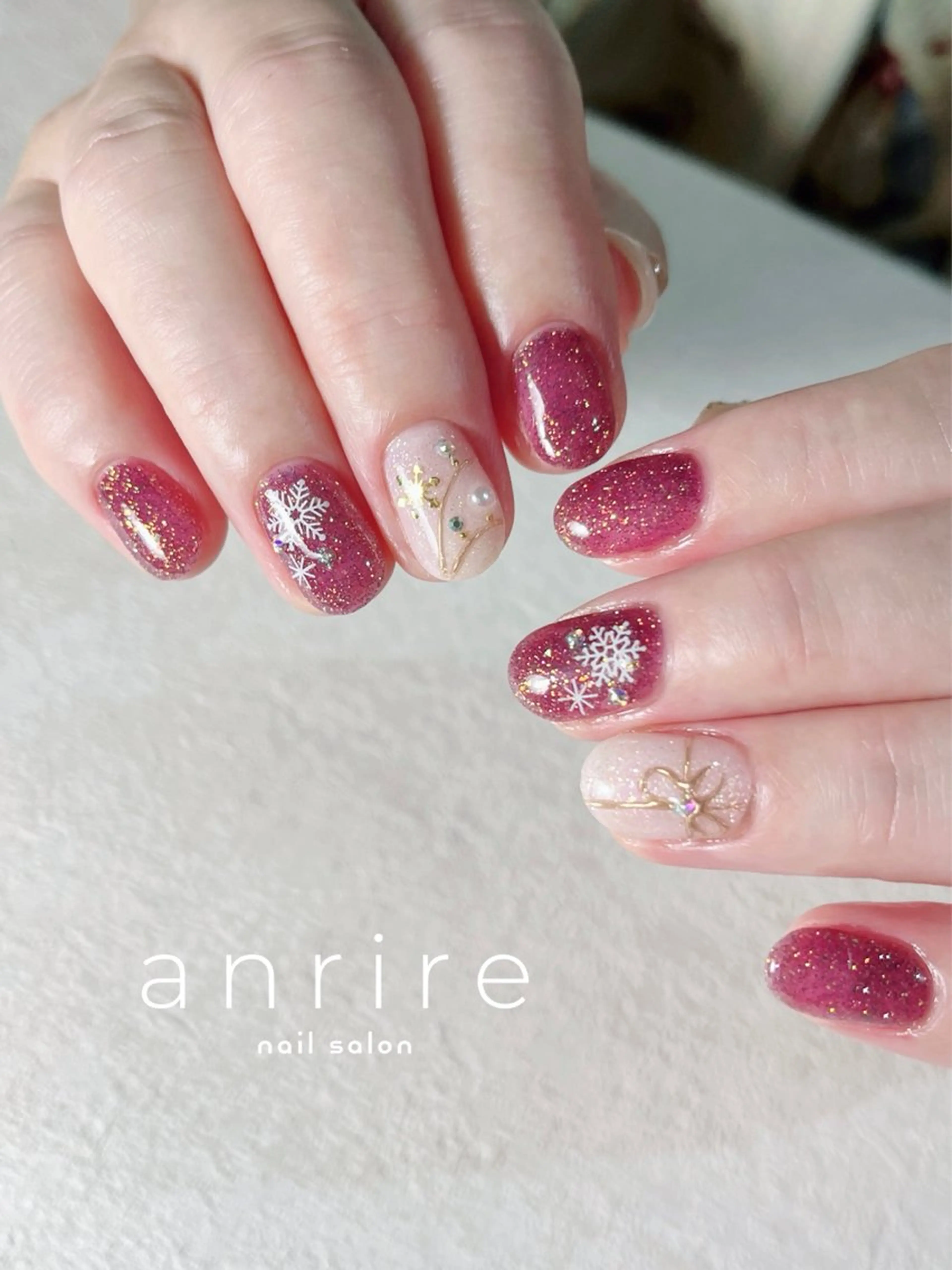 ネイル アートネイル フラッシュネイル キラキラネイル ピンク ホワイト ハンドネイル nailsalon anrireのネイルデザイン