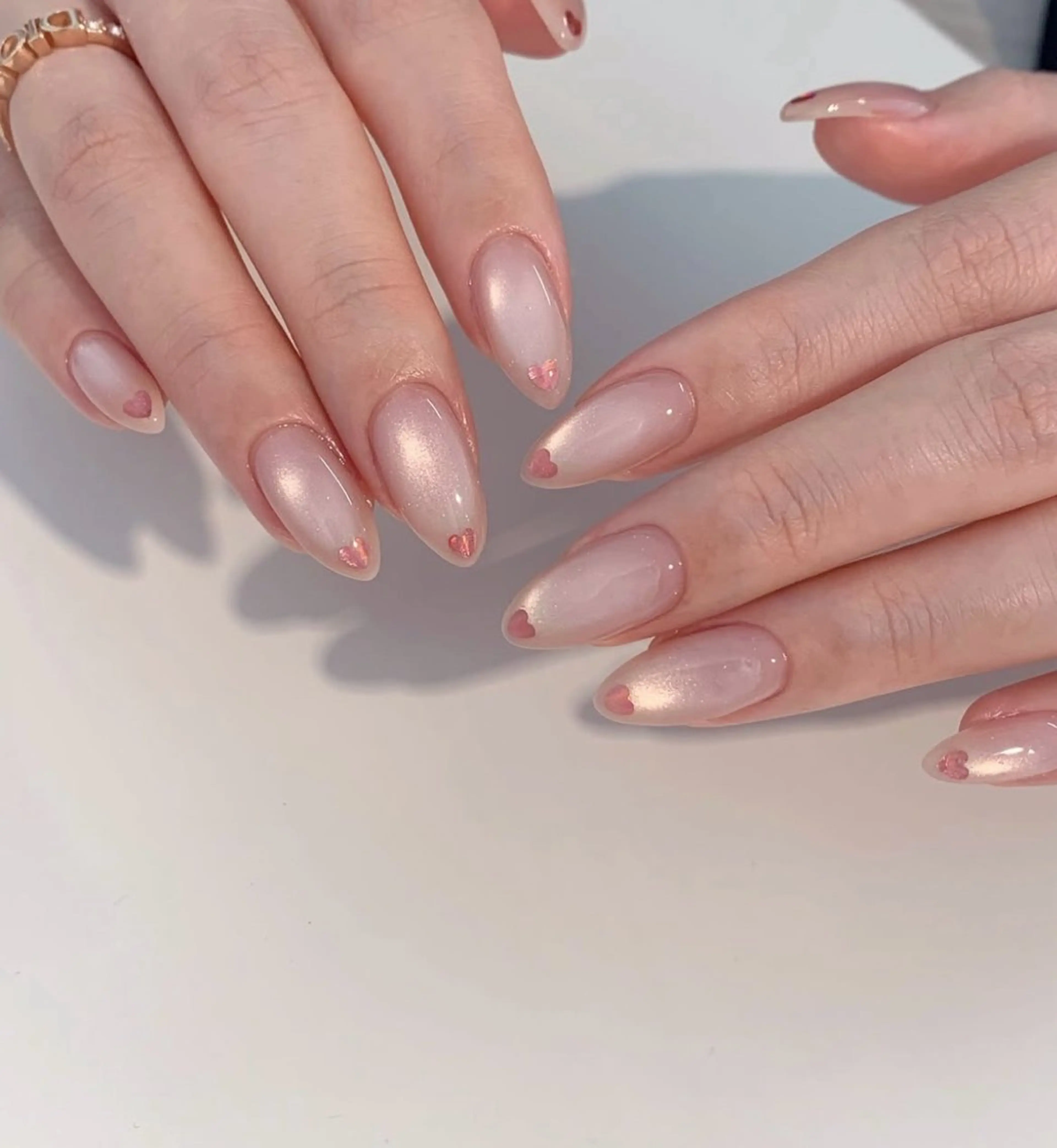 ネイル ガーリー ハート ミラーネイル オフィスネイル ピンク Ecrin nail ✨Yukiのネイルデザイン