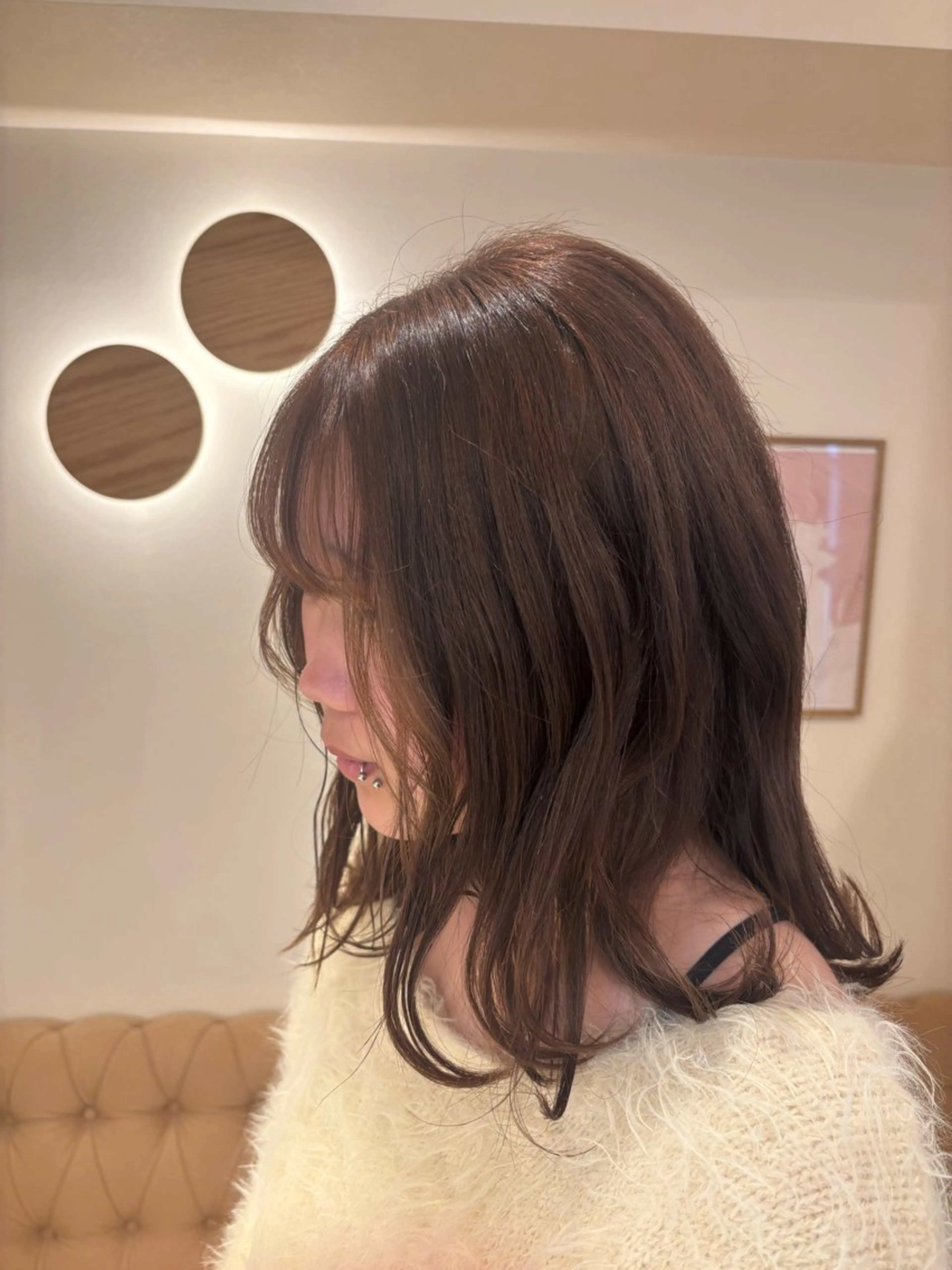 ミディアム カラー ベージュカラー シンバヒナノ/パーマ レイヤー/髪質改善のヘアスタイル