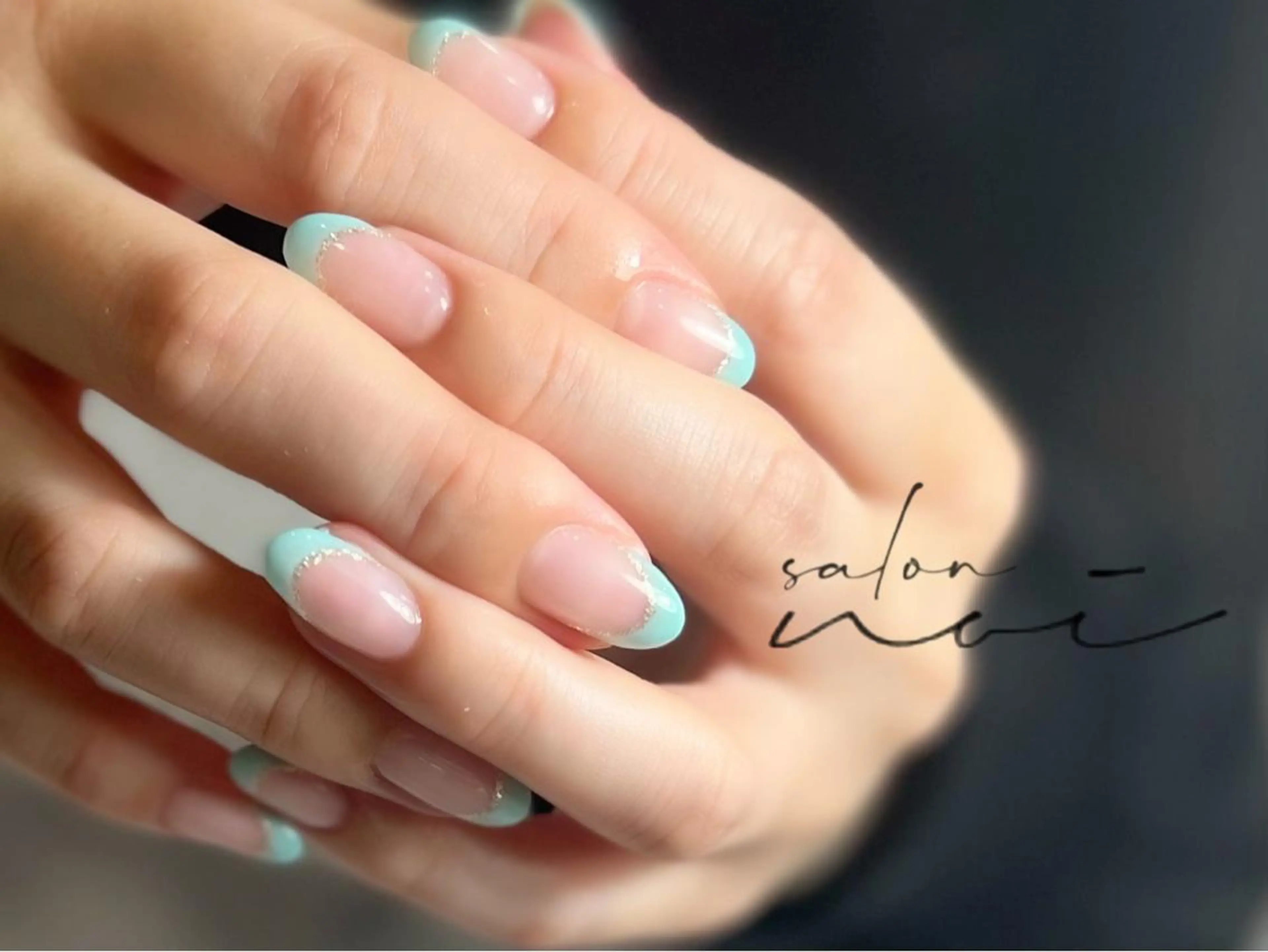ネイル ブルー フレンチネイル ハンドネイル salon noiのネイルデザイン