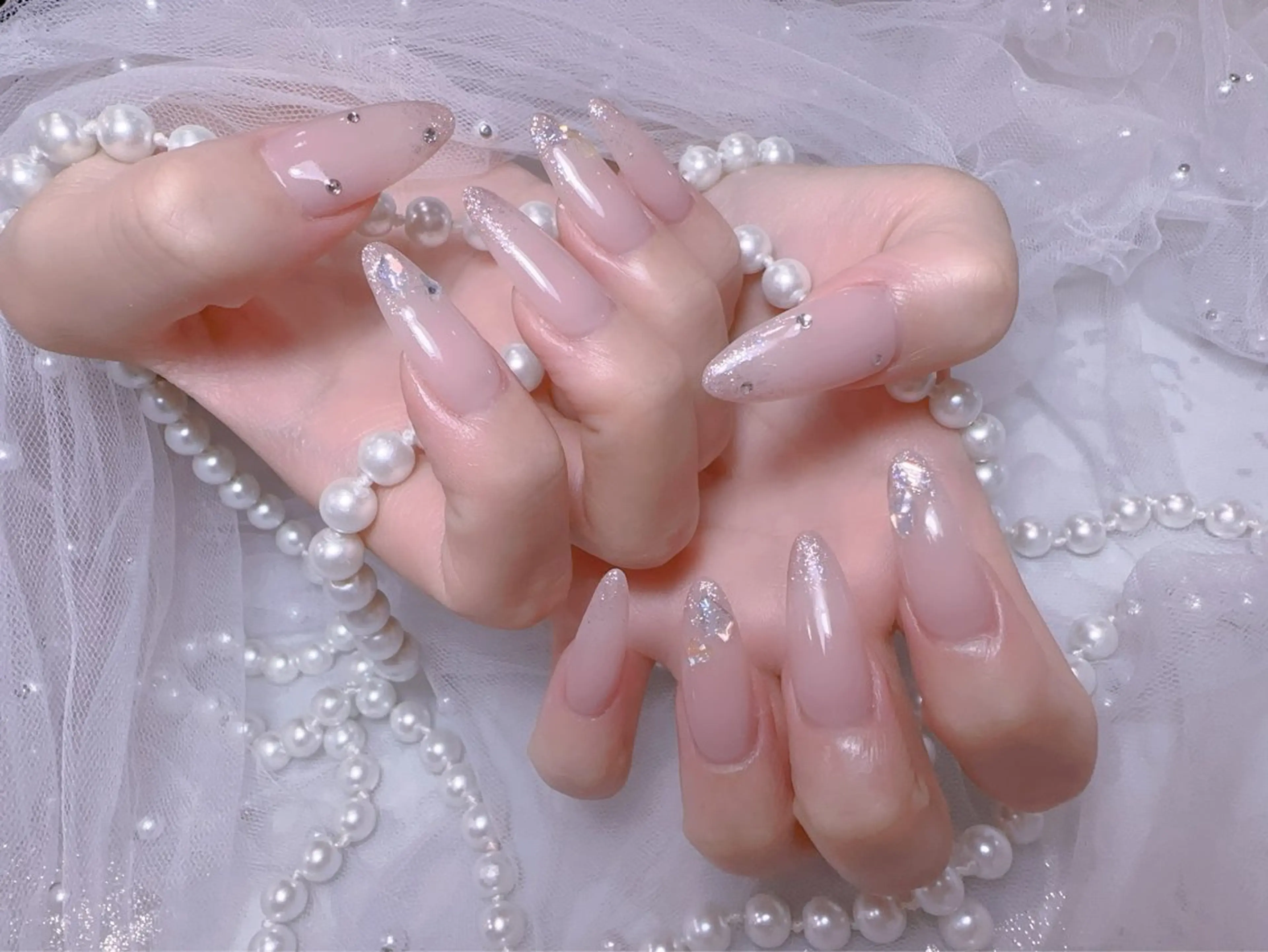 ネイル アートネイル フラッシュネイル フレンチネイル ジェルネイル ガラスフレンチ ハンドネイル You&Me Miyuのネイルデザイン